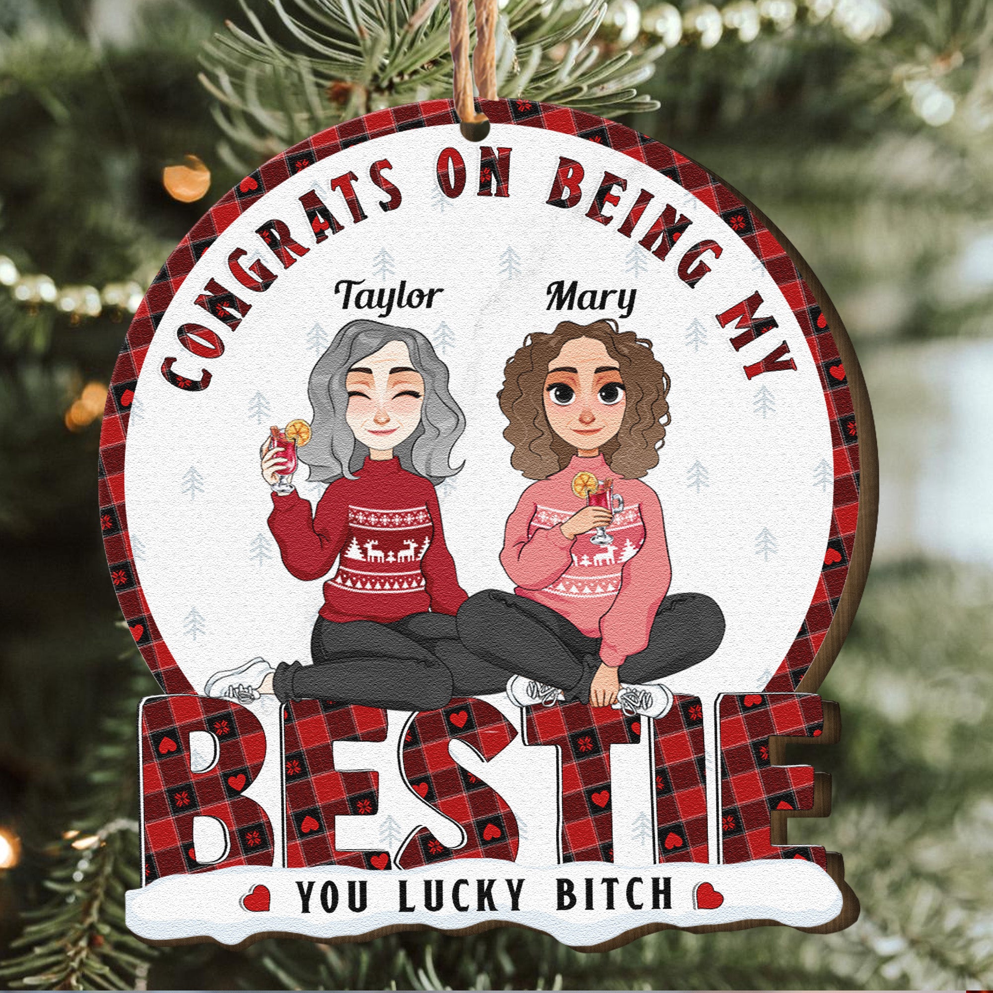 Congrats On Being My Bestie - Personalized Wooden Ornament