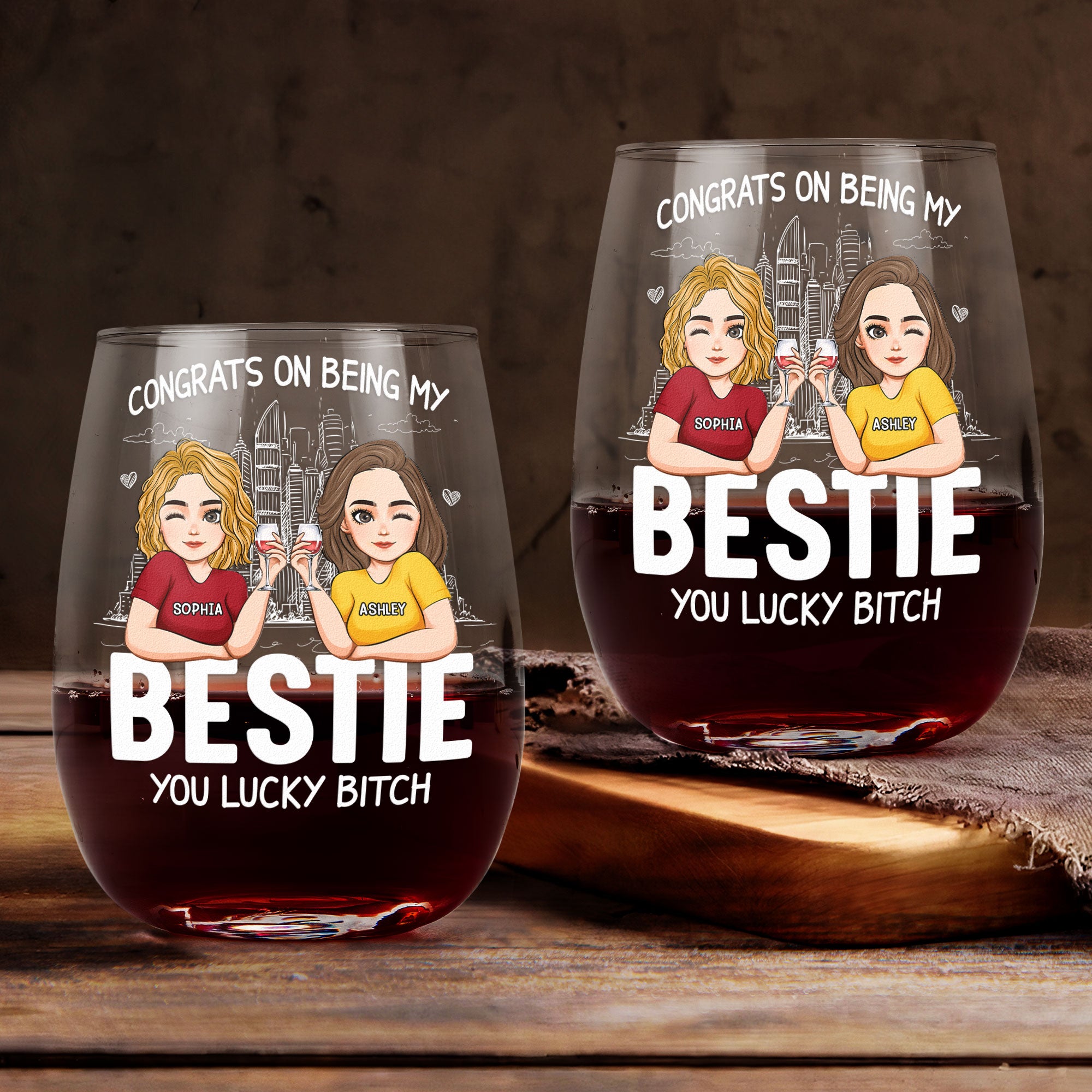 Congrats On Being My Bestie - Personalized Stemless Wine Glass