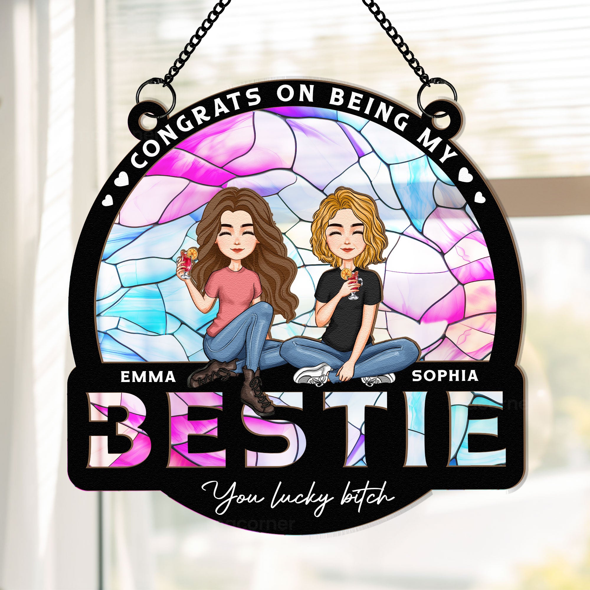 Congrats On Being My Bestie - Personalized Window Hanging Suncatcher Ornament