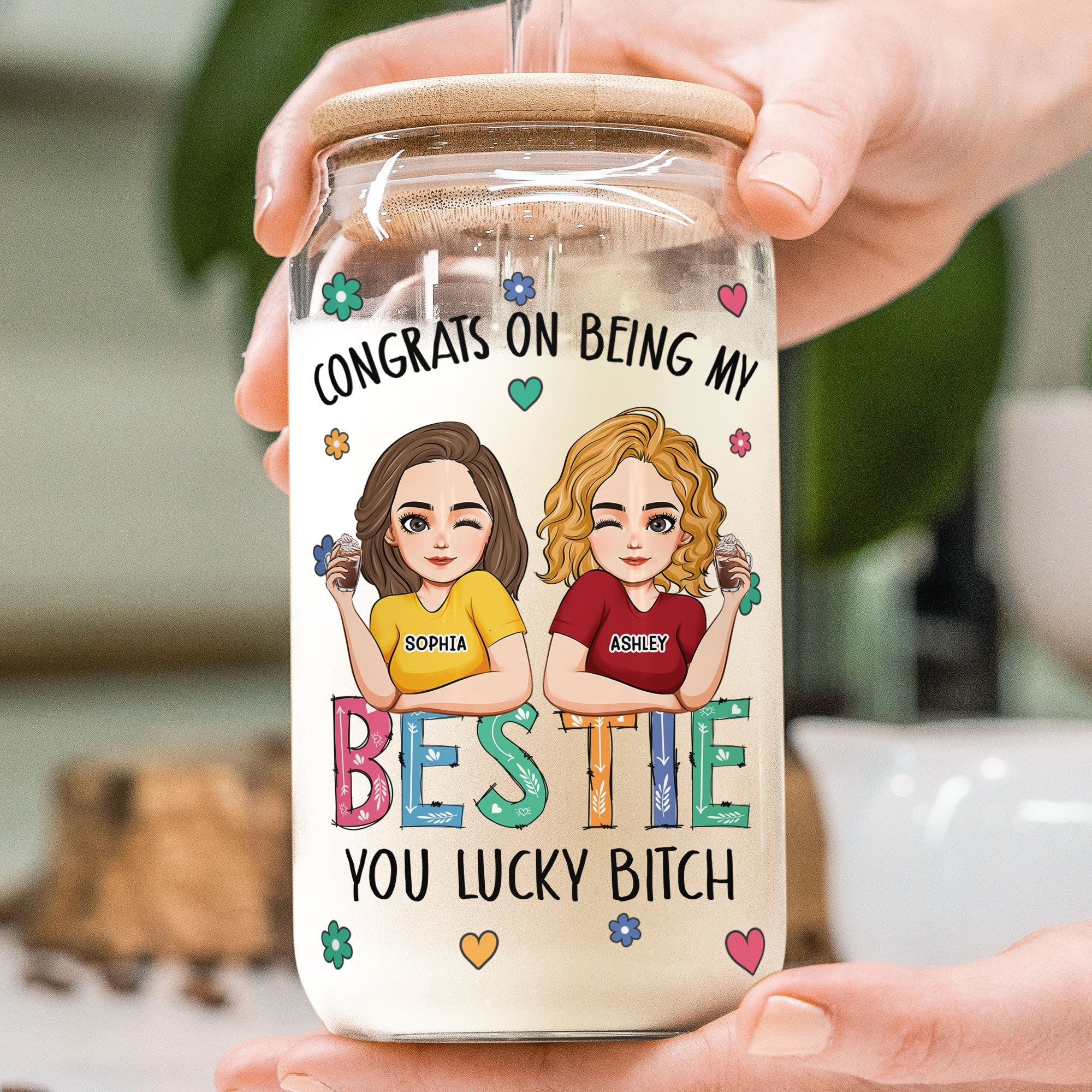 Congrats On Being My Bestie, Sister - Personalized Clear Glass Cup