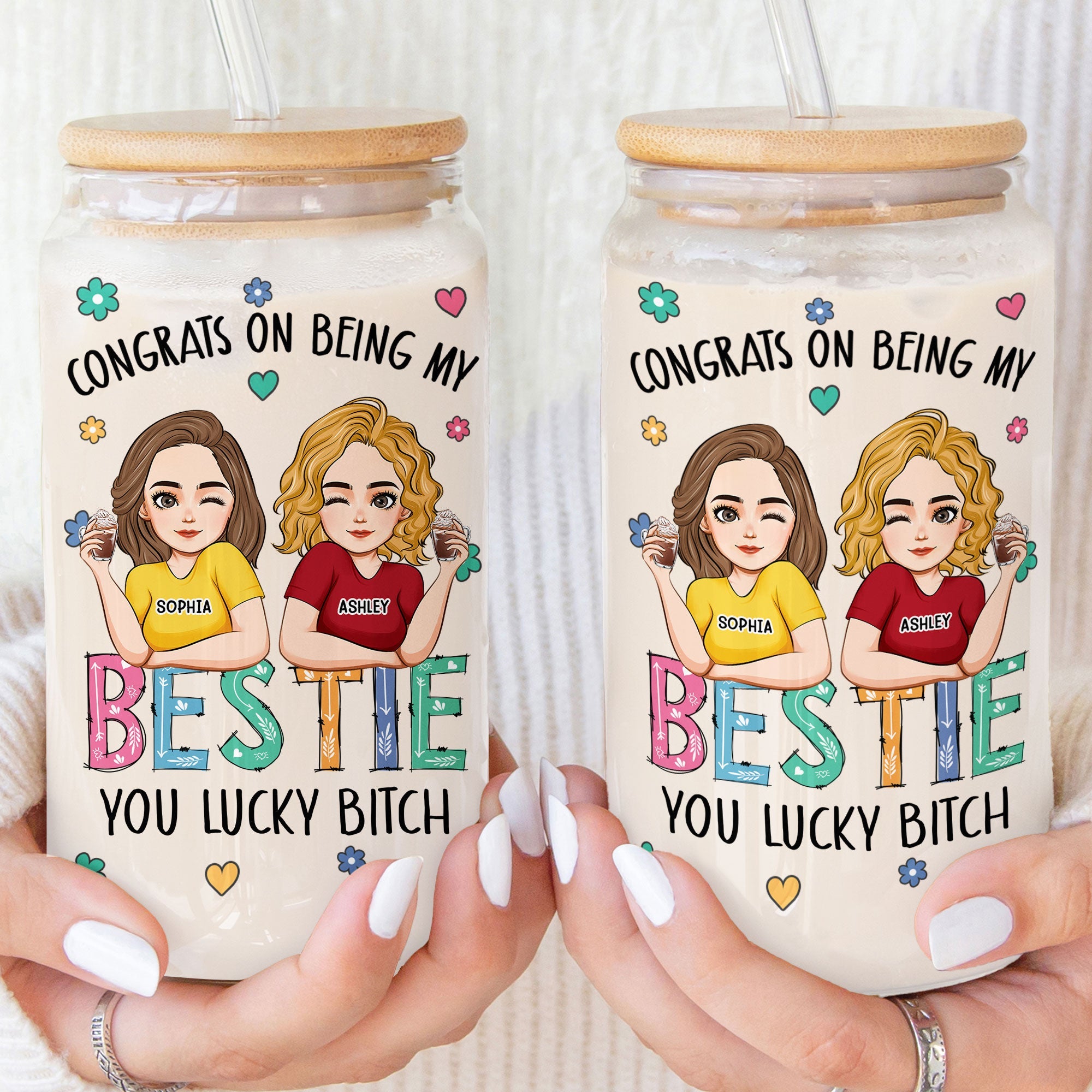 Congrats On Being My Bestie, Sister - Personalized Clear Glass Cup