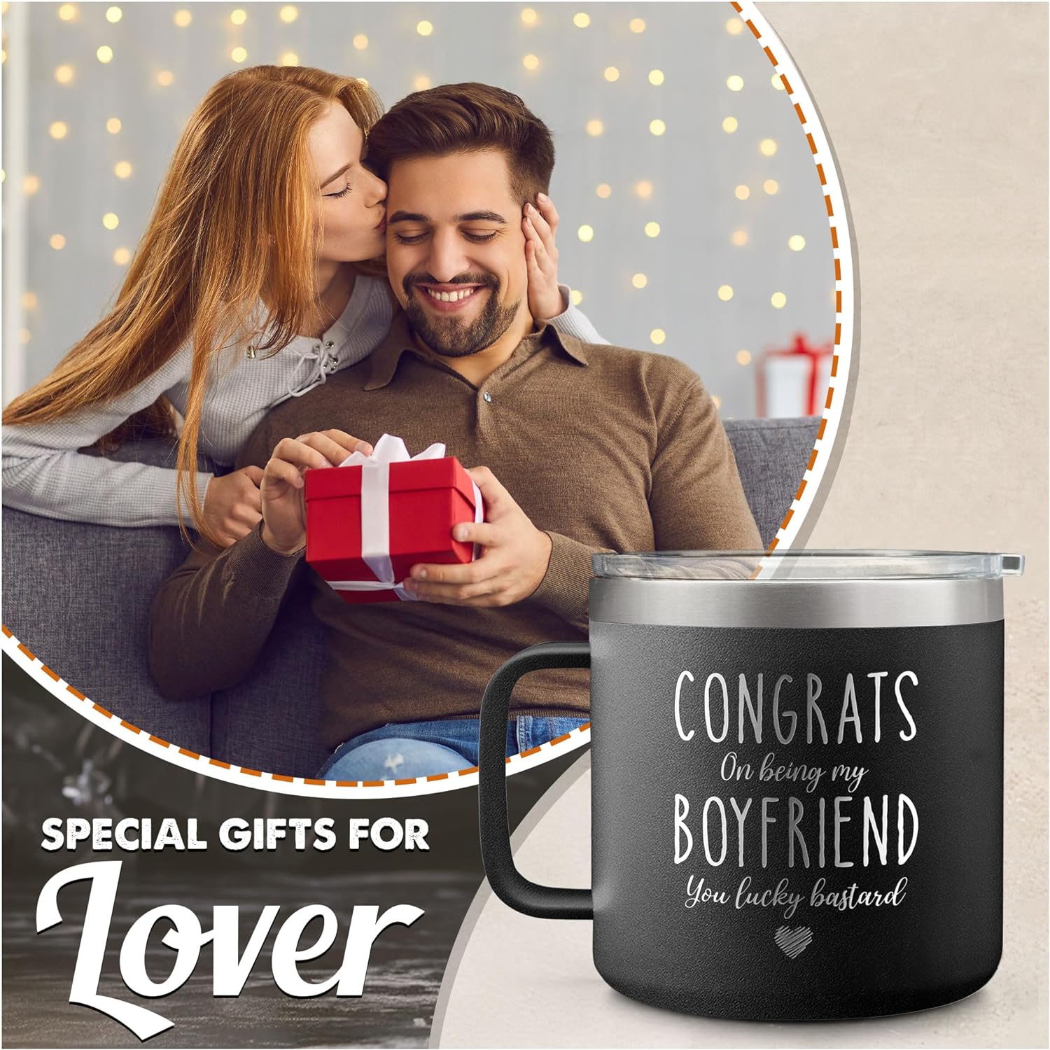 Congrats On Being My Boyfriend - Engraved 14oz Coffee Tumbler