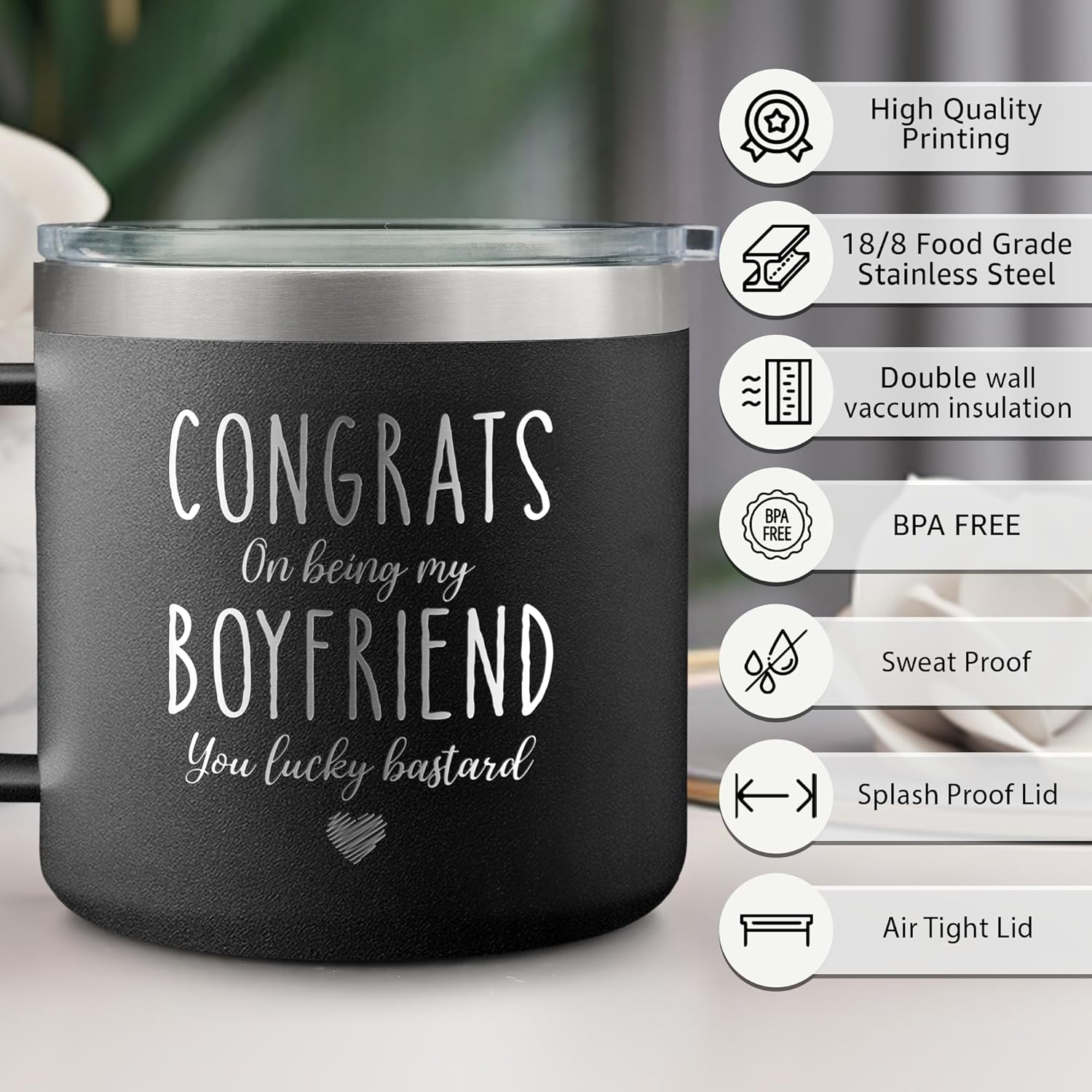 Congrats On Being My Boyfriend - Engraved 14oz Coffee Tumbler