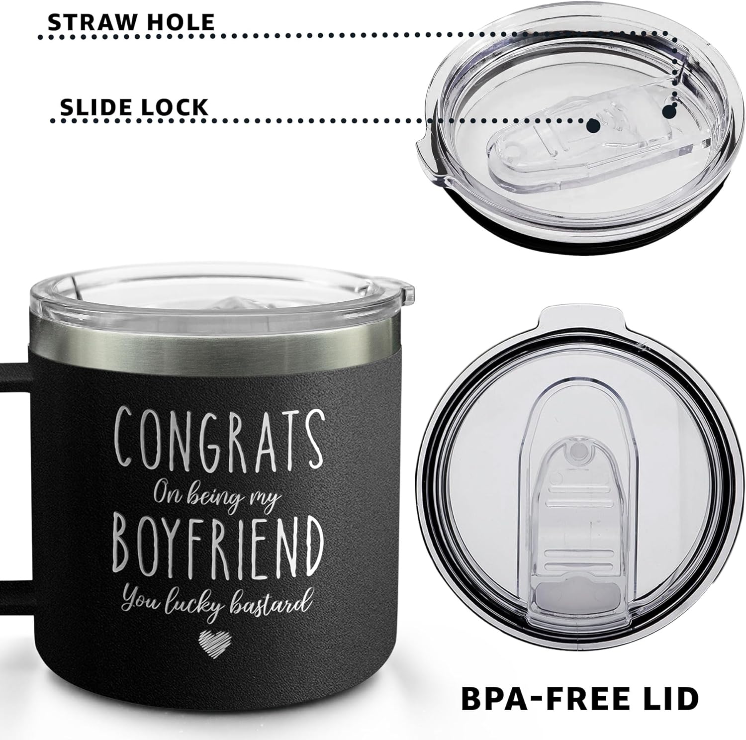 Congrats On Being My Boyfriend - Engraved 14oz Coffee Tumbler