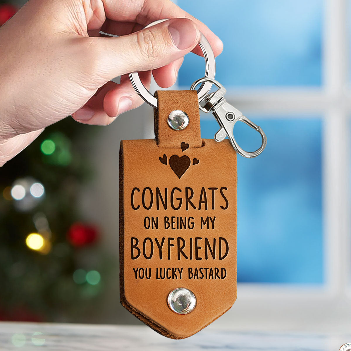 Congrats On Being My Boyfriend - Personalized Leather Photo Keychain