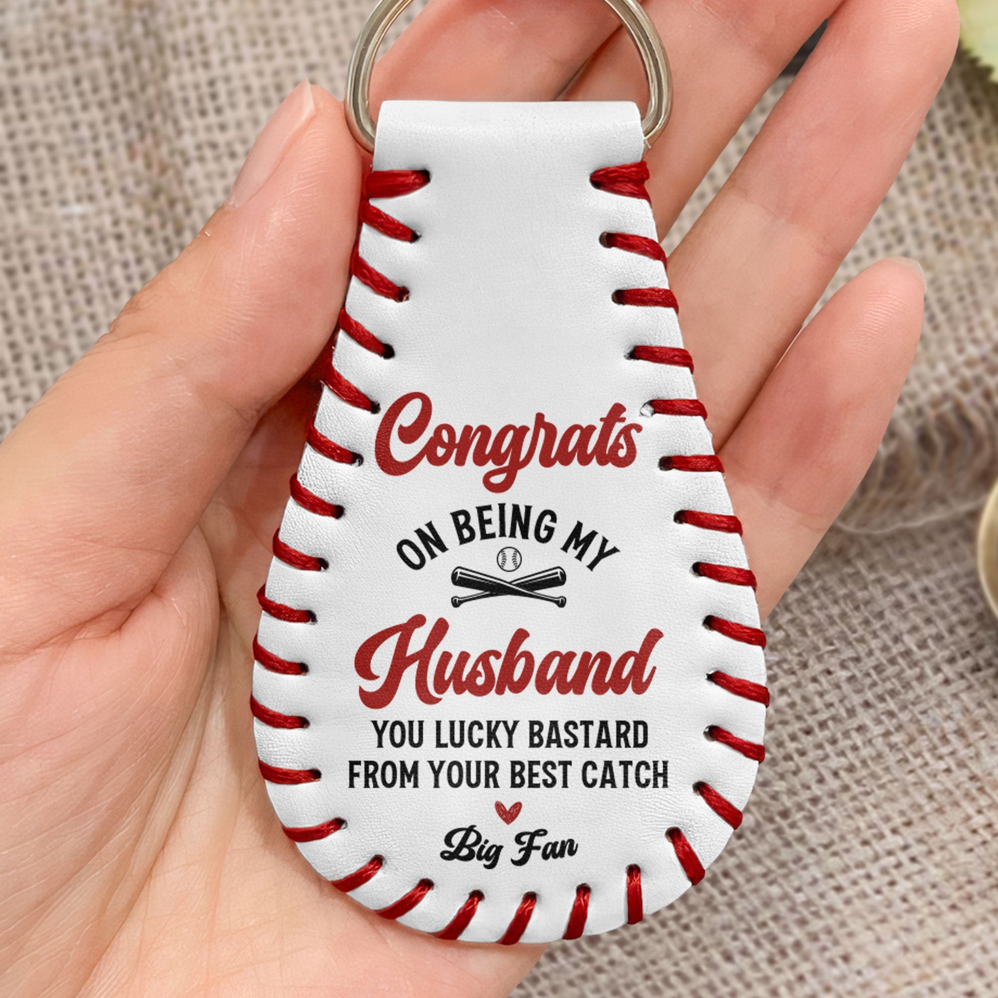 Congrats On Being My Boyfriend/Husband - Personalized Leather Baseball Keychain