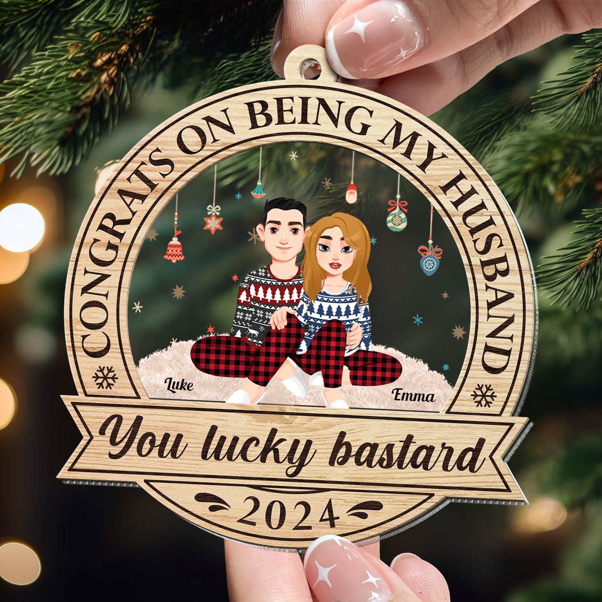 Congrats On Being My Husband - Personalized Wood And Acrylic Ornament