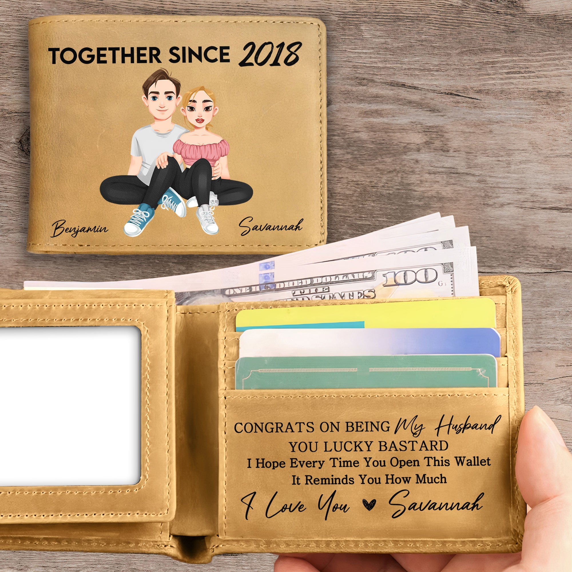 Congrats On Being My Husband - Personalized Leather Wallet