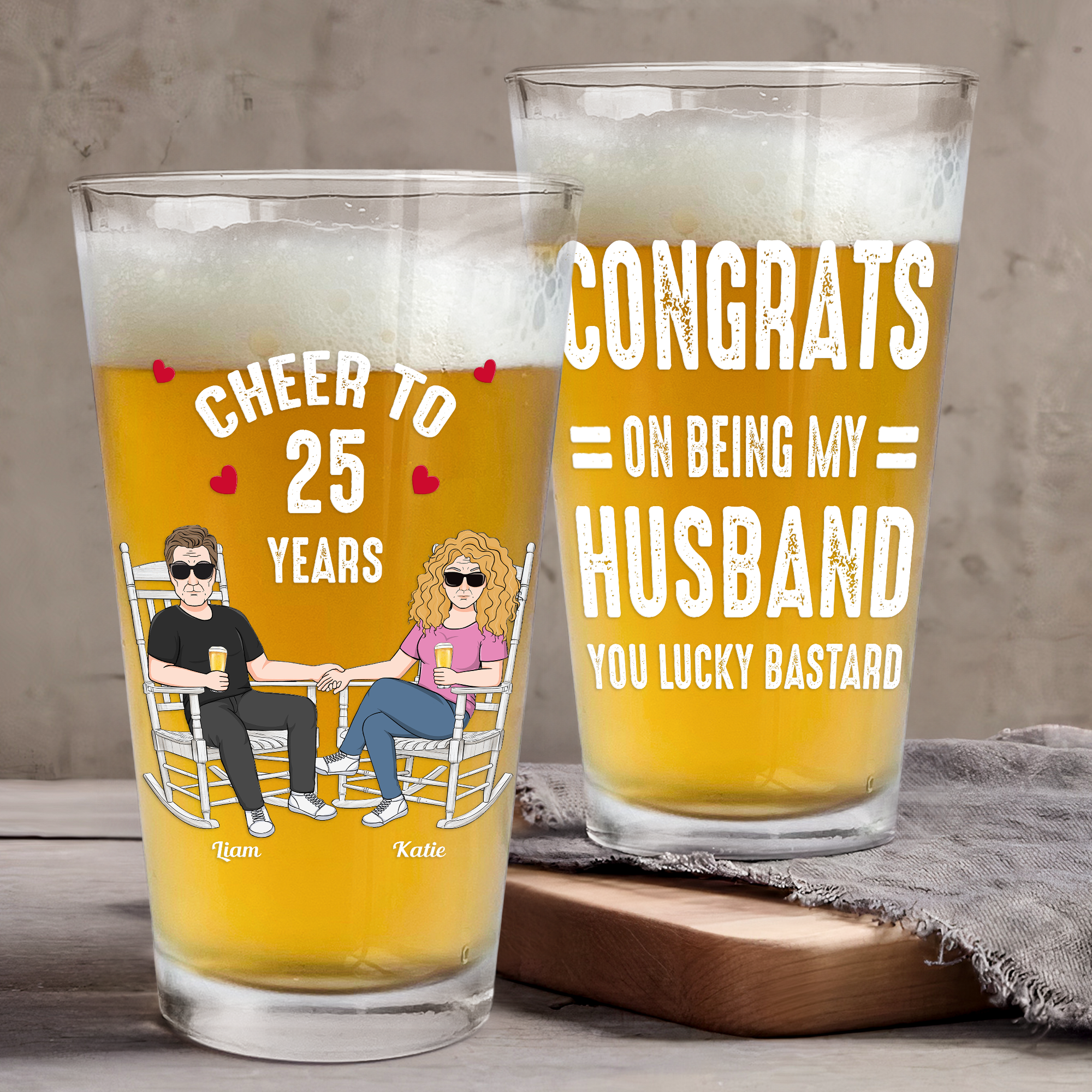 Congrats On Being My Husband You Lucky Anniversary Couples - Personalized Beer Glass