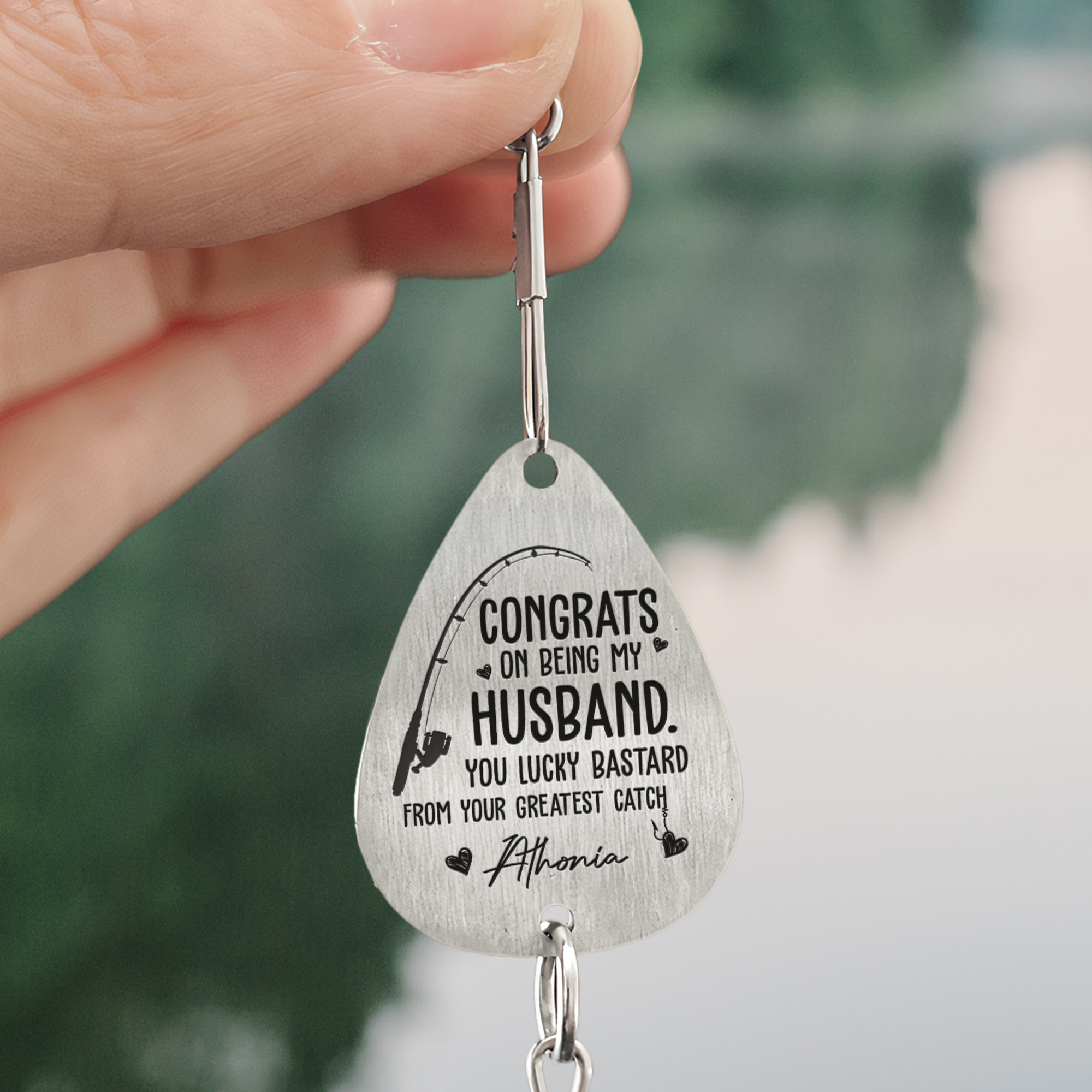 Congrats On Being My Husband You Lucky Bastard - Personalized Fishing Lure Keychain