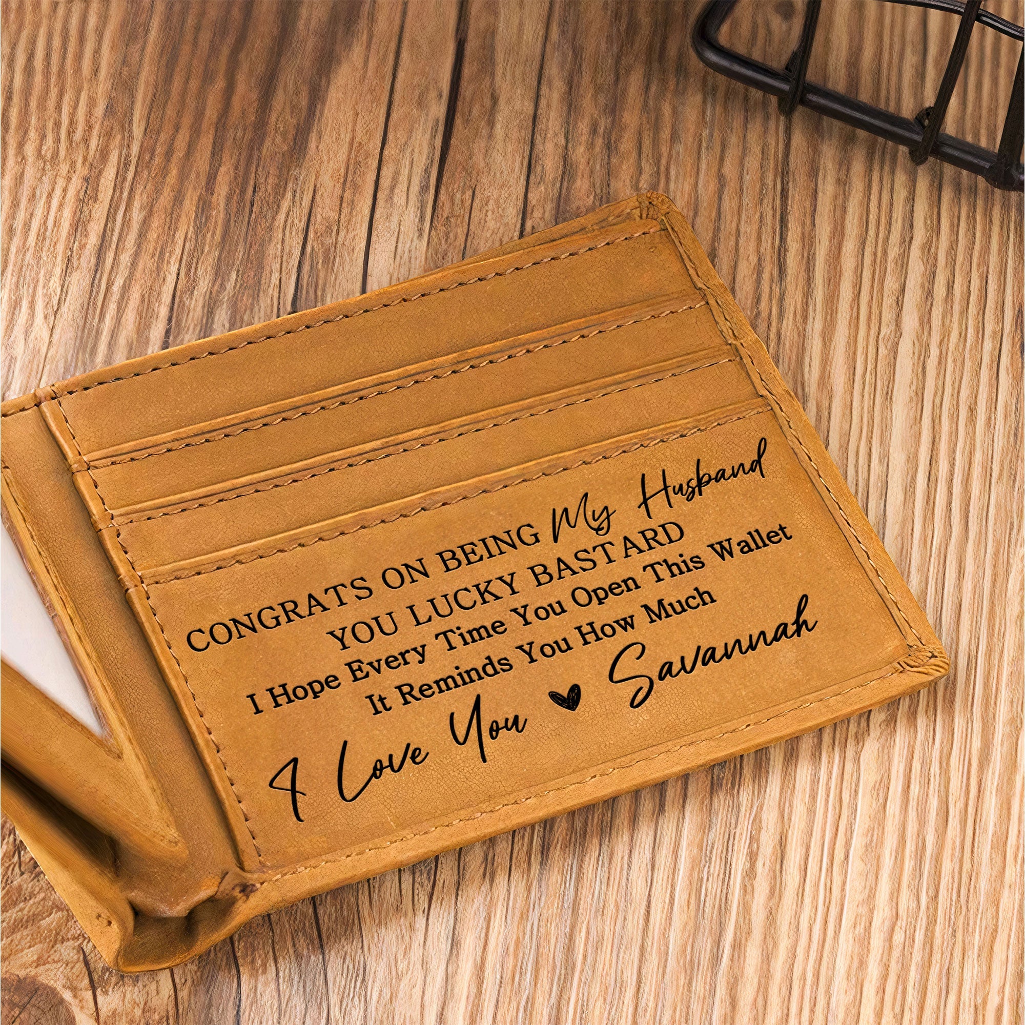 Congrats On Being My Husband You Lucky Bastard - Personalized Leather Wallet