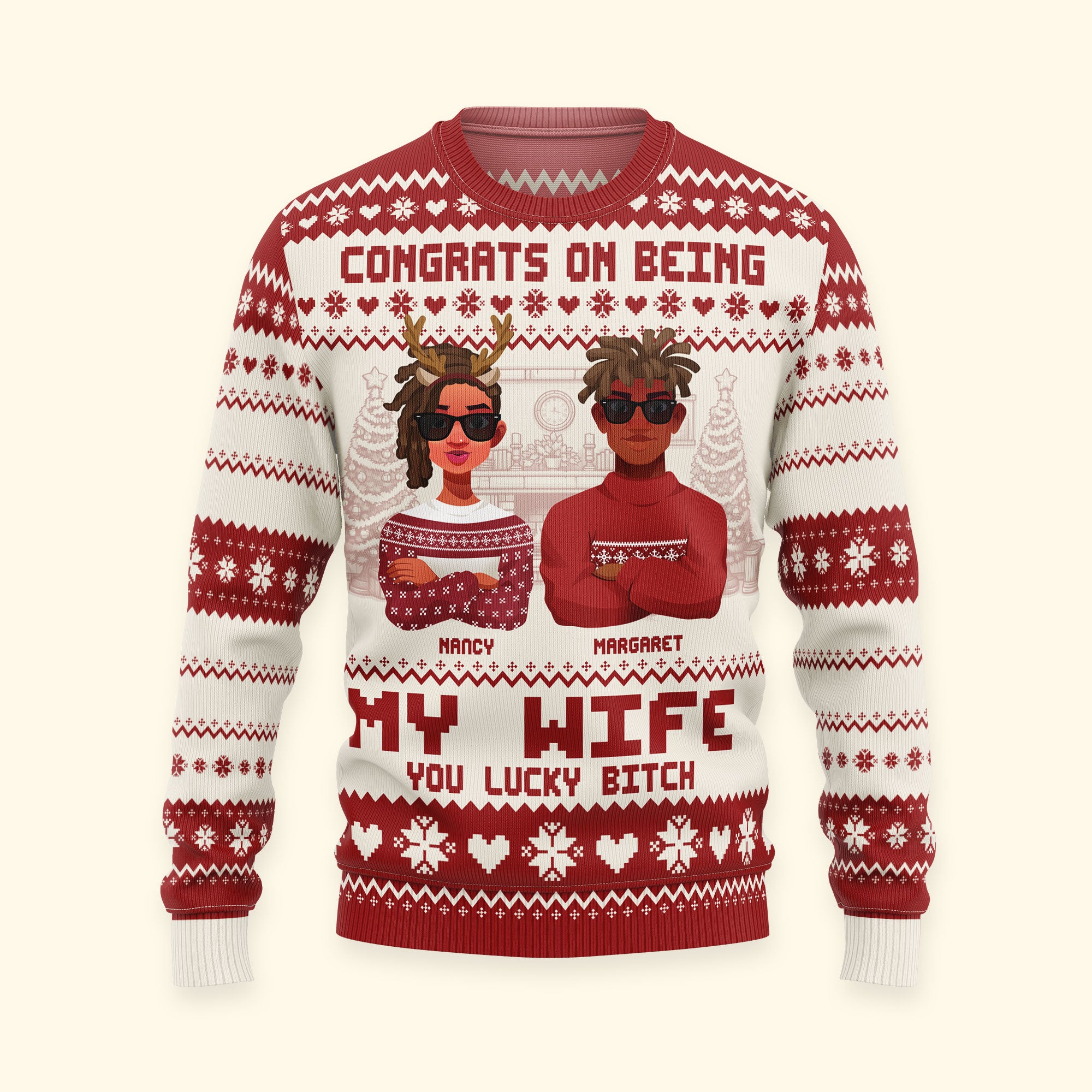 Congrats On Being My Wife Christmas Led Light - Personalized Ugly Sweater