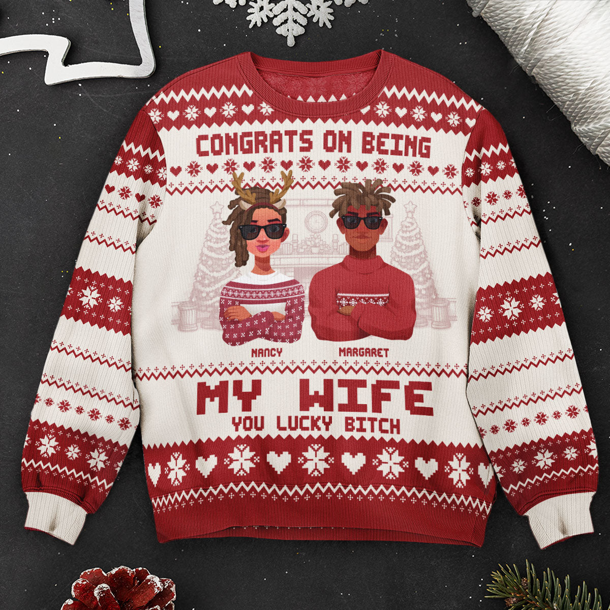 Congrats On Being My Wife Christmas Led Light - Personalized Ugly Sweater