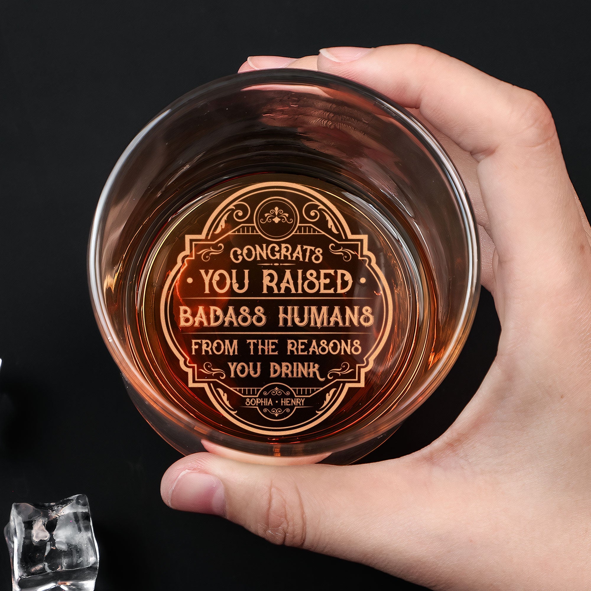 Congrats You Raised Badass Humans - Personalized Engraved Whiskey Glass