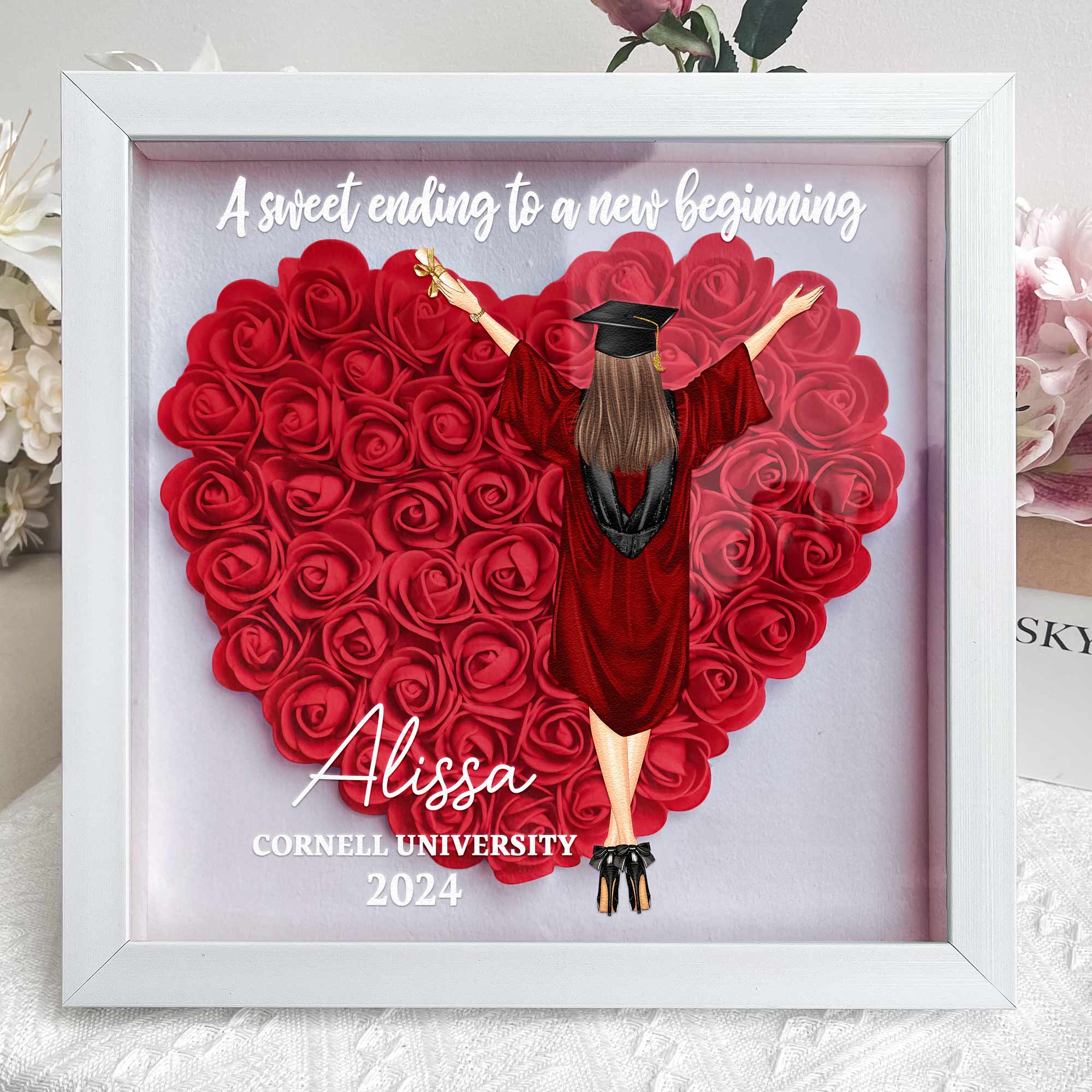 Congratulation Graduate A Sweet Ending - Personalized Flower Shadow Box