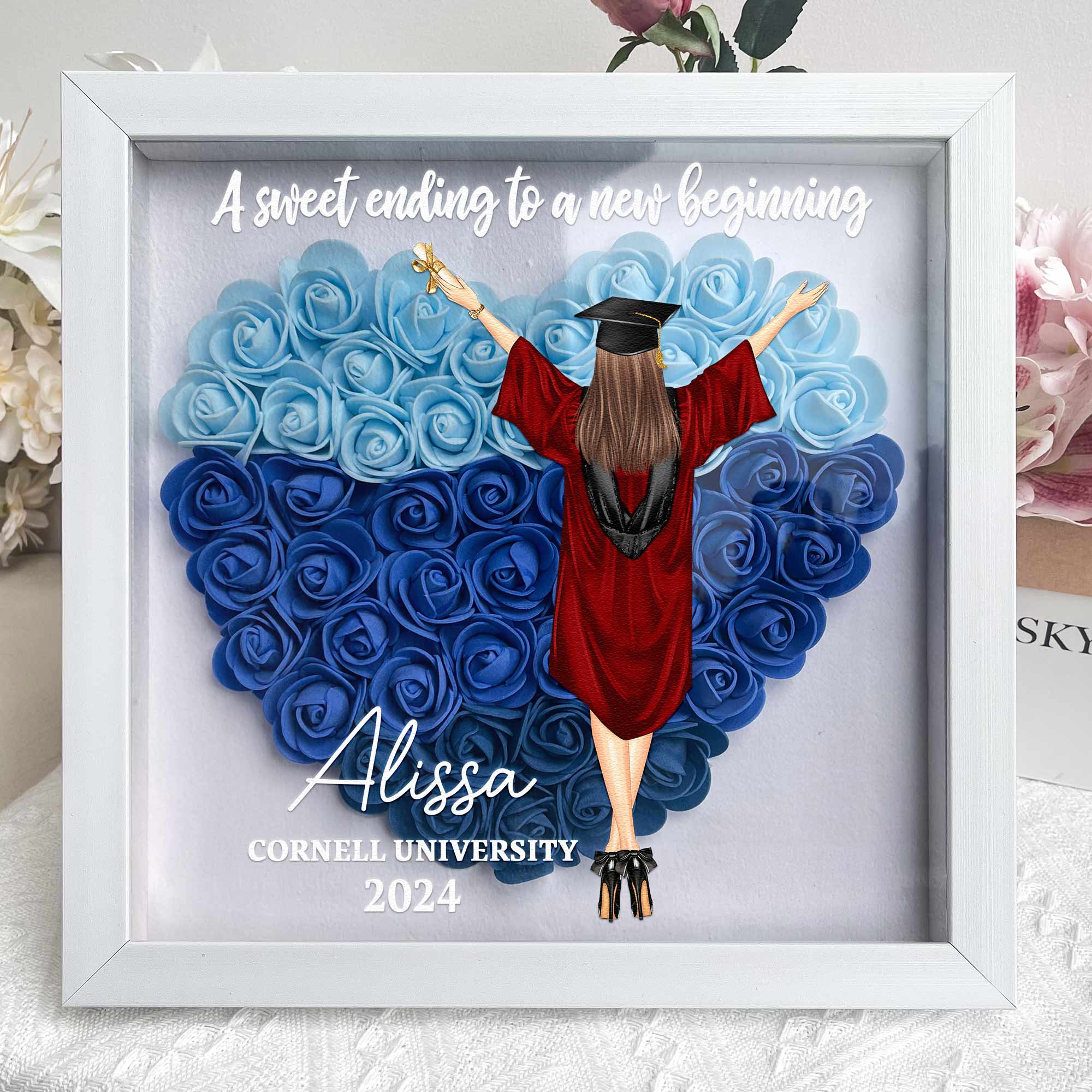 Congratulation Graduate A Sweet Ending - Personalized Flower Shadow Box