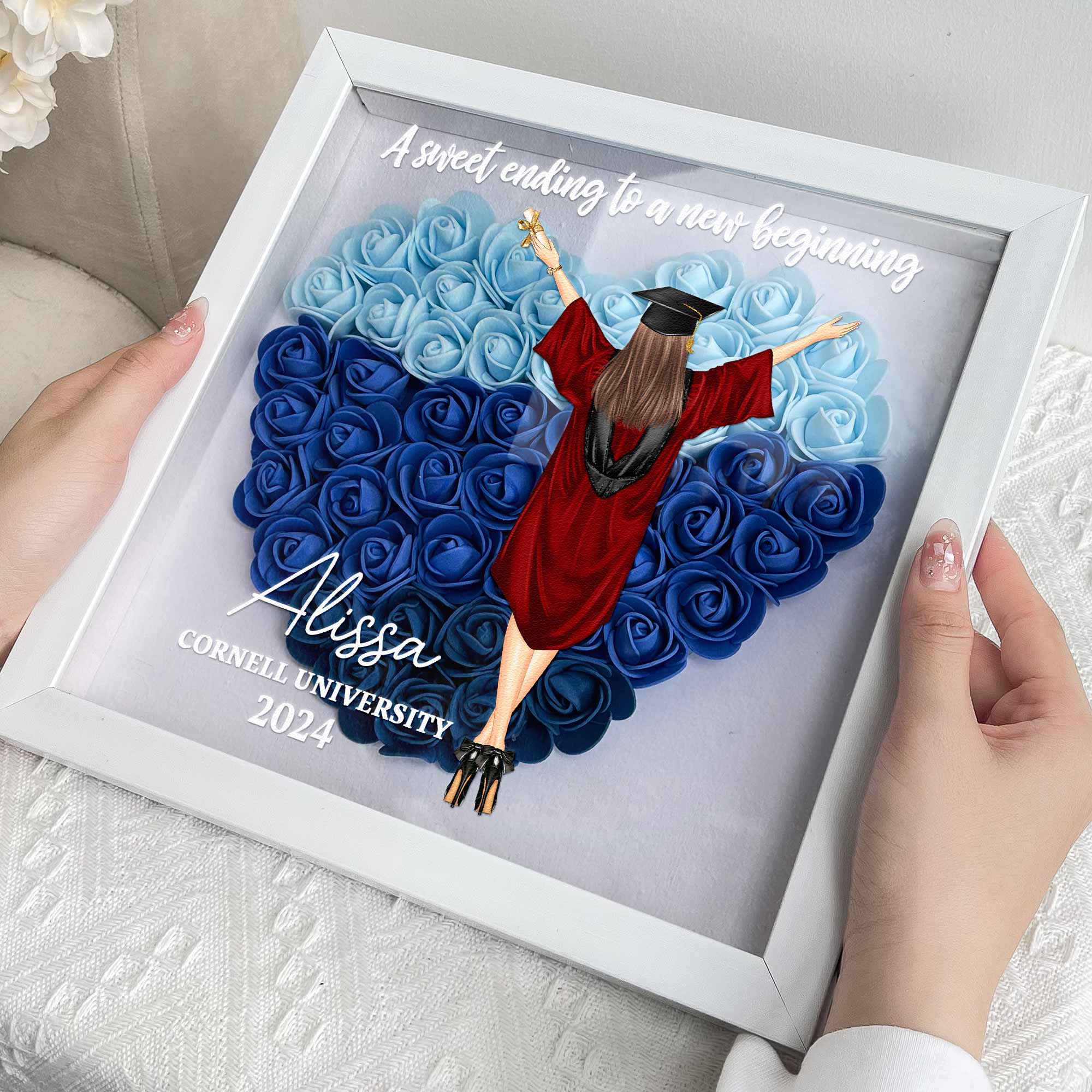 Congratulation Graduate A Sweet Ending - Personalized Flower Shadow Box