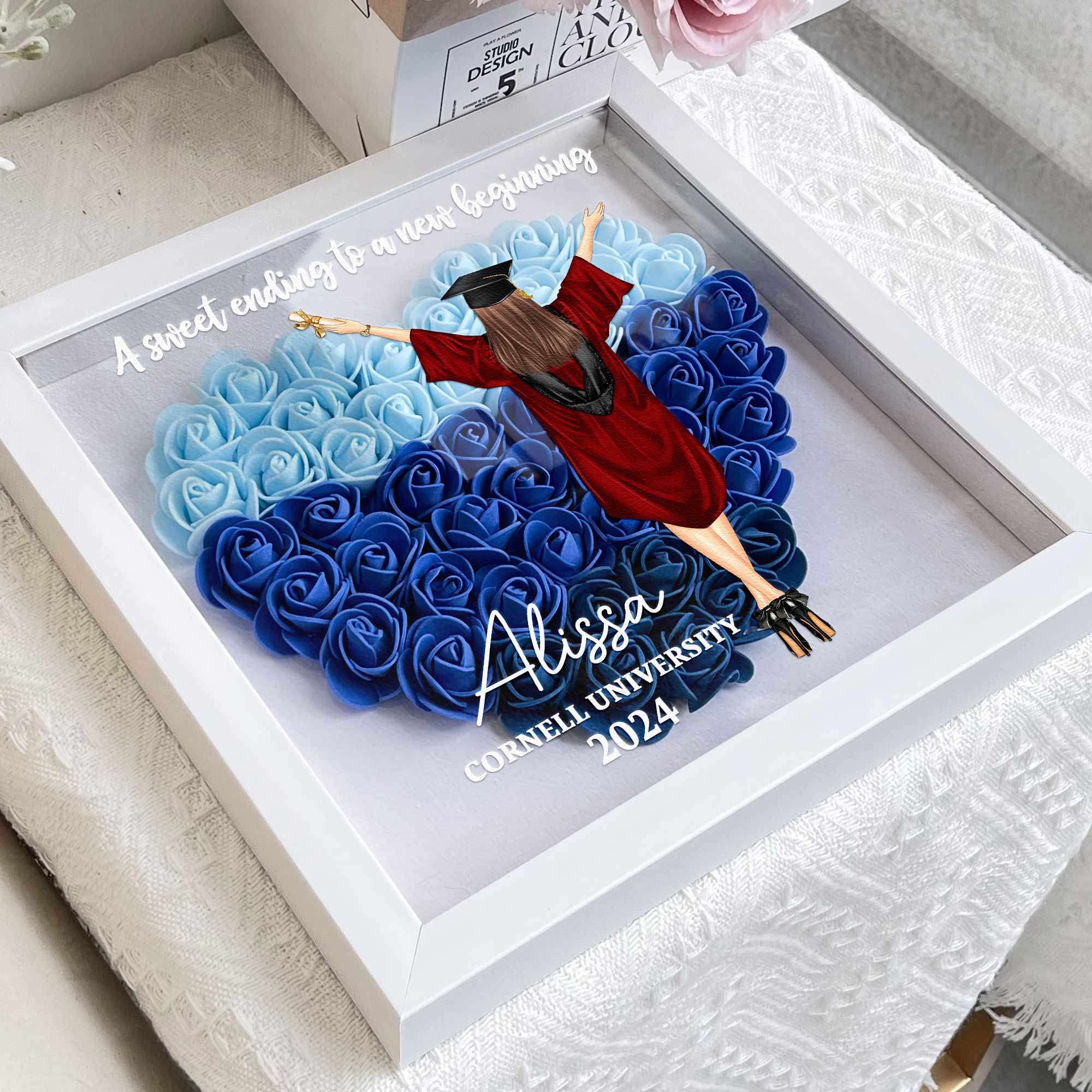 Congratulation Graduate A Sweet Ending - Personalized Flower Shadow Box