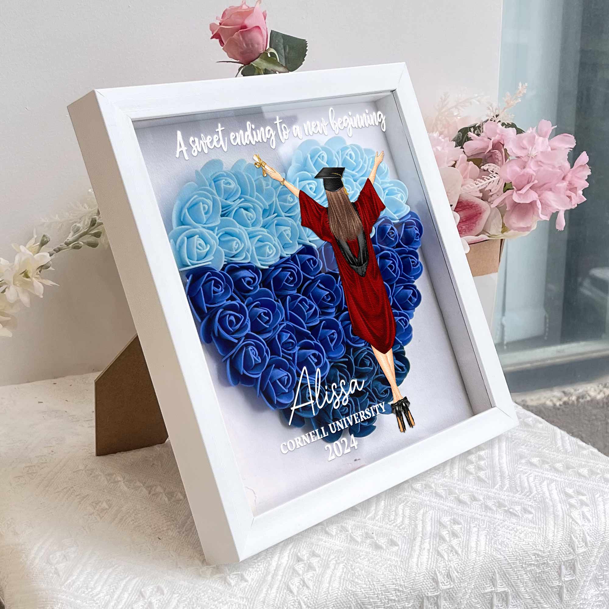 Congratulation Graduate A Sweet Ending - Personalized Flower Shadow Box