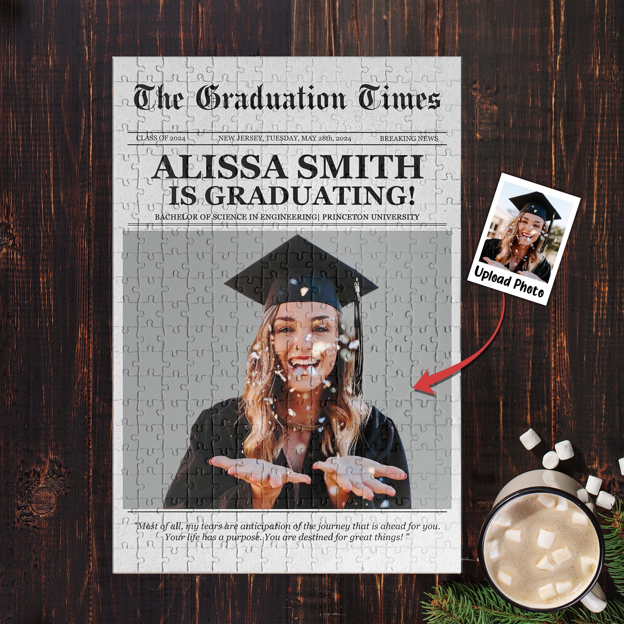 Congratulation Graduate Printable Newspaper - Personalized Photo Jigsaw Puzzle