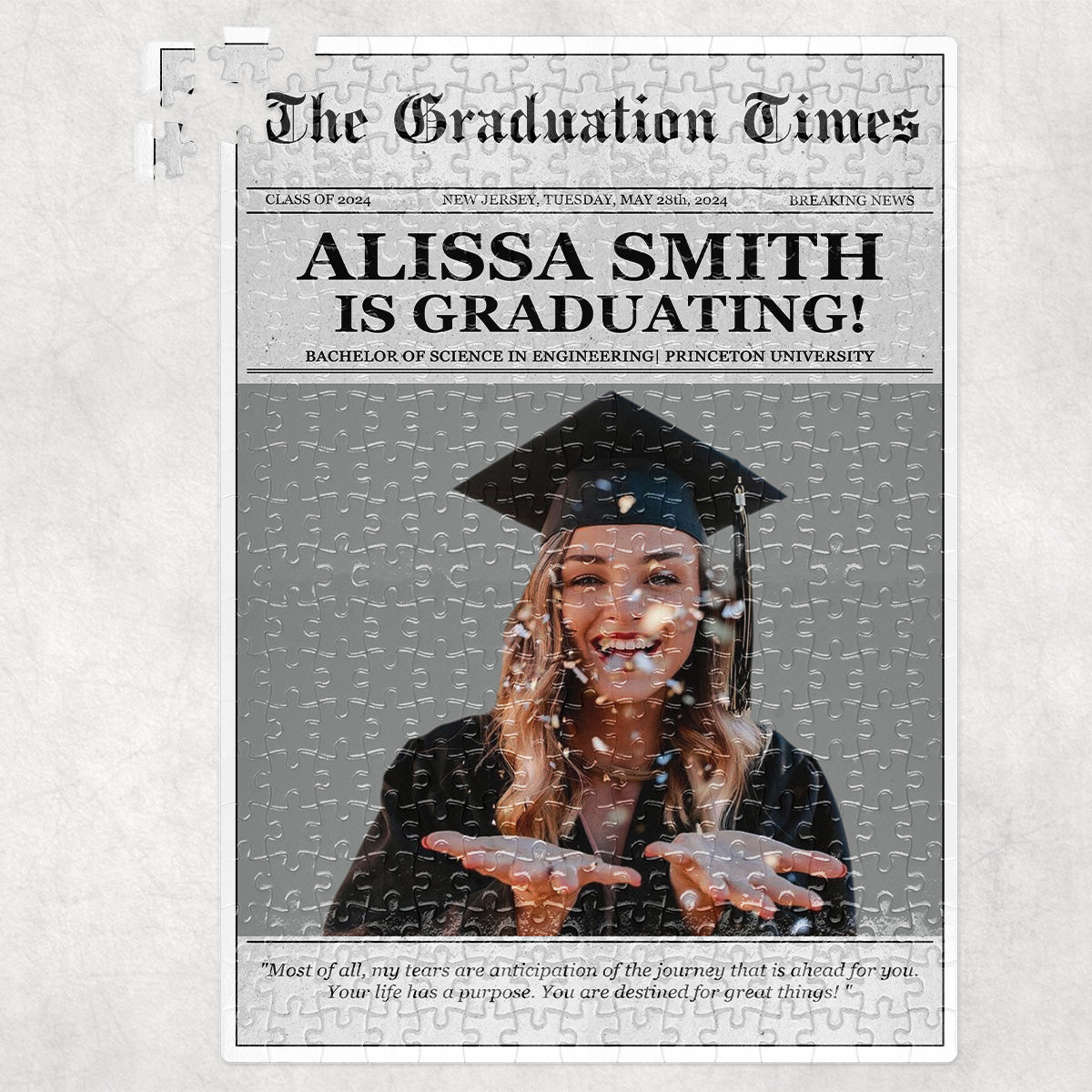 Congratulation Graduate Printable Newspaper - Personalized Photo Jigsaw Puzzle