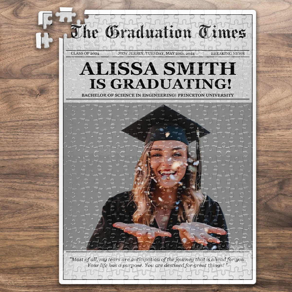 Congratulation Graduate Printable Newspaper - Personalized Photo Jigsaw Puzzle