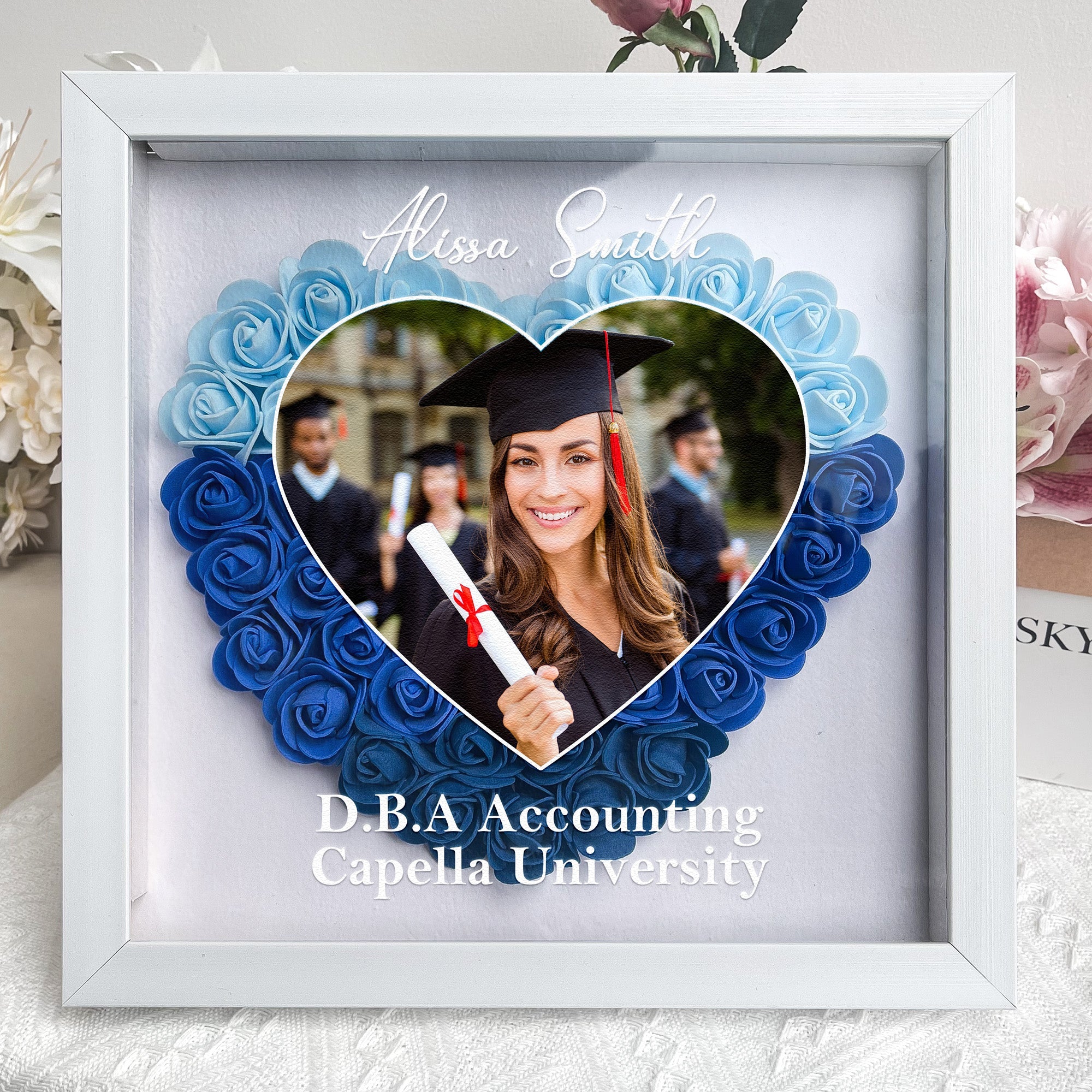 Congratulation Graduation - Personalized Photo Flower Shadow Box