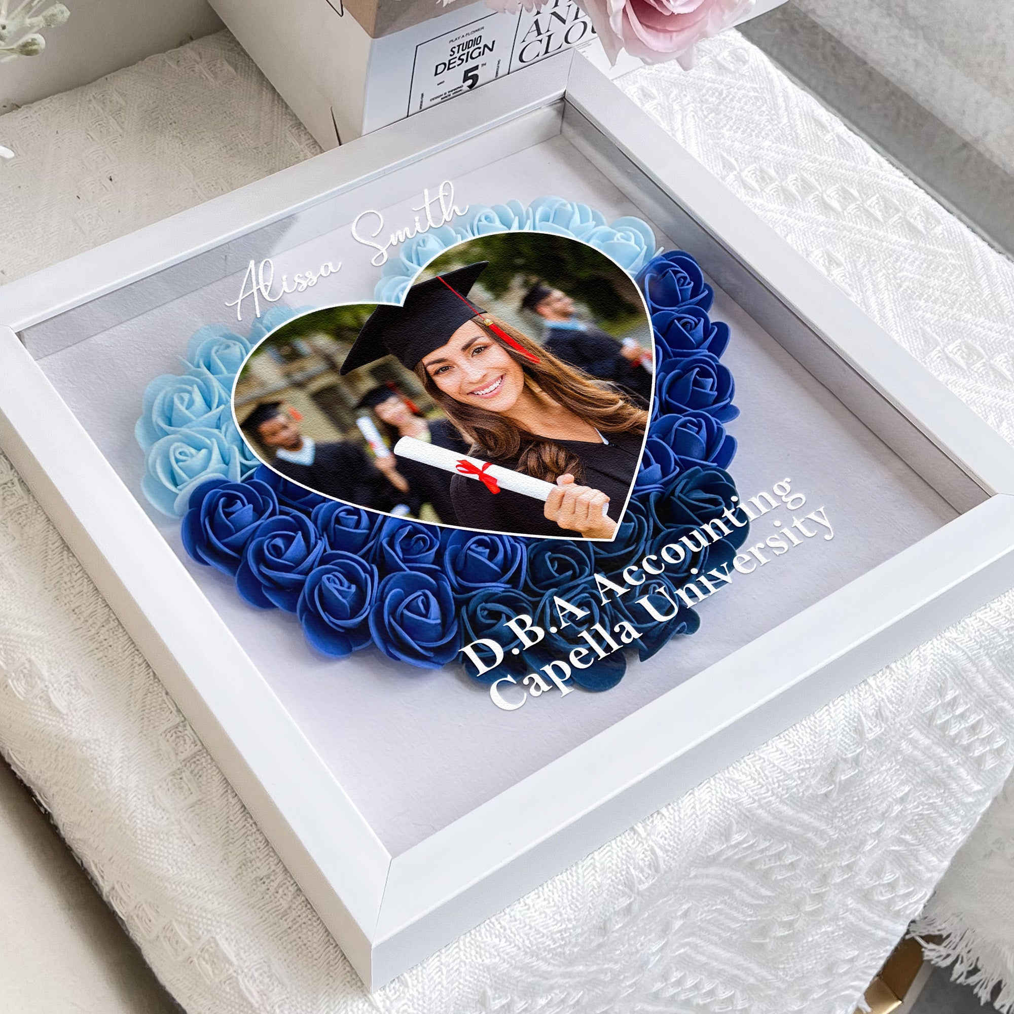 Congratulation Graduation - Personalized Photo Flower Shadow Box