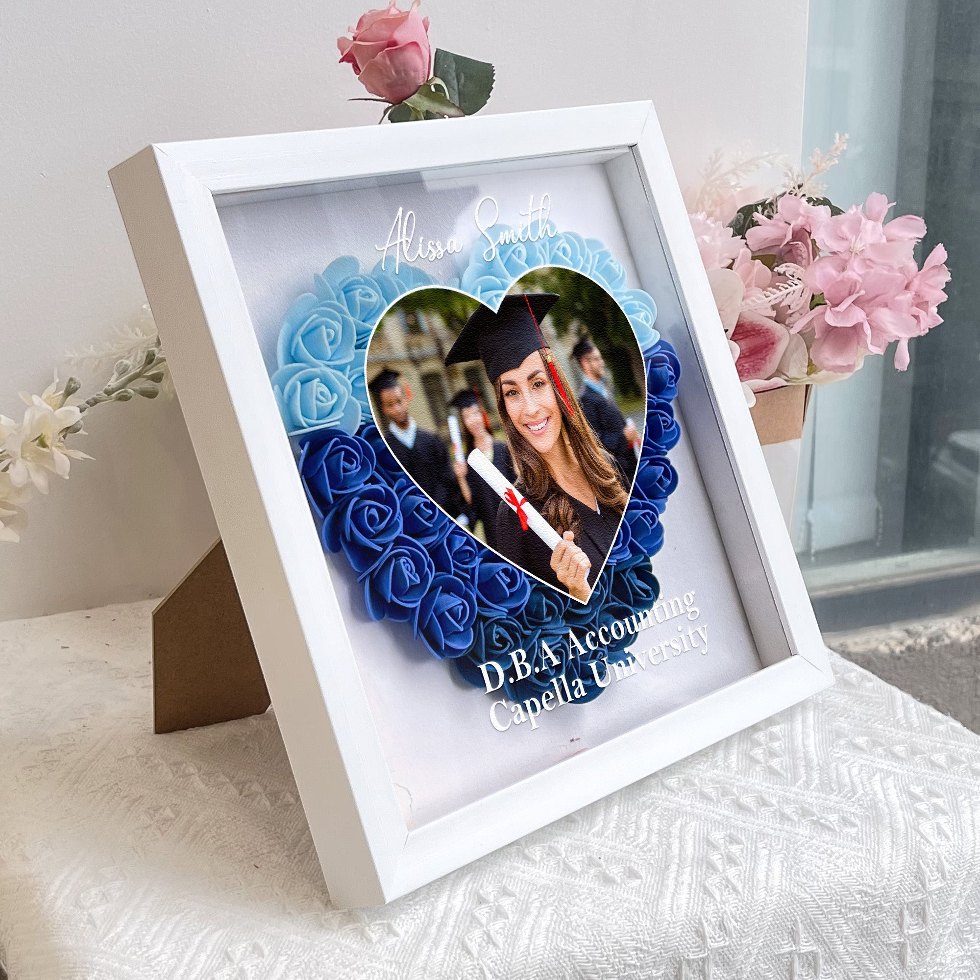 Congratulation Graduation - Personalized Photo Flower Shadow Box