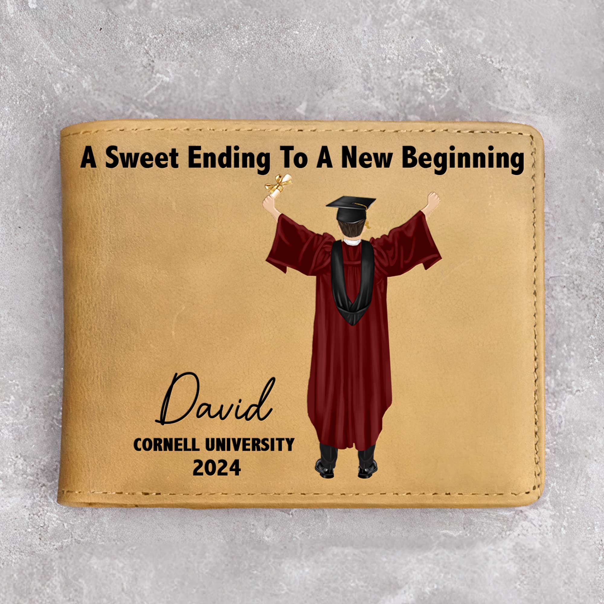 Congratulations Graduate He Believed He Could - Personalized Leather Wallet