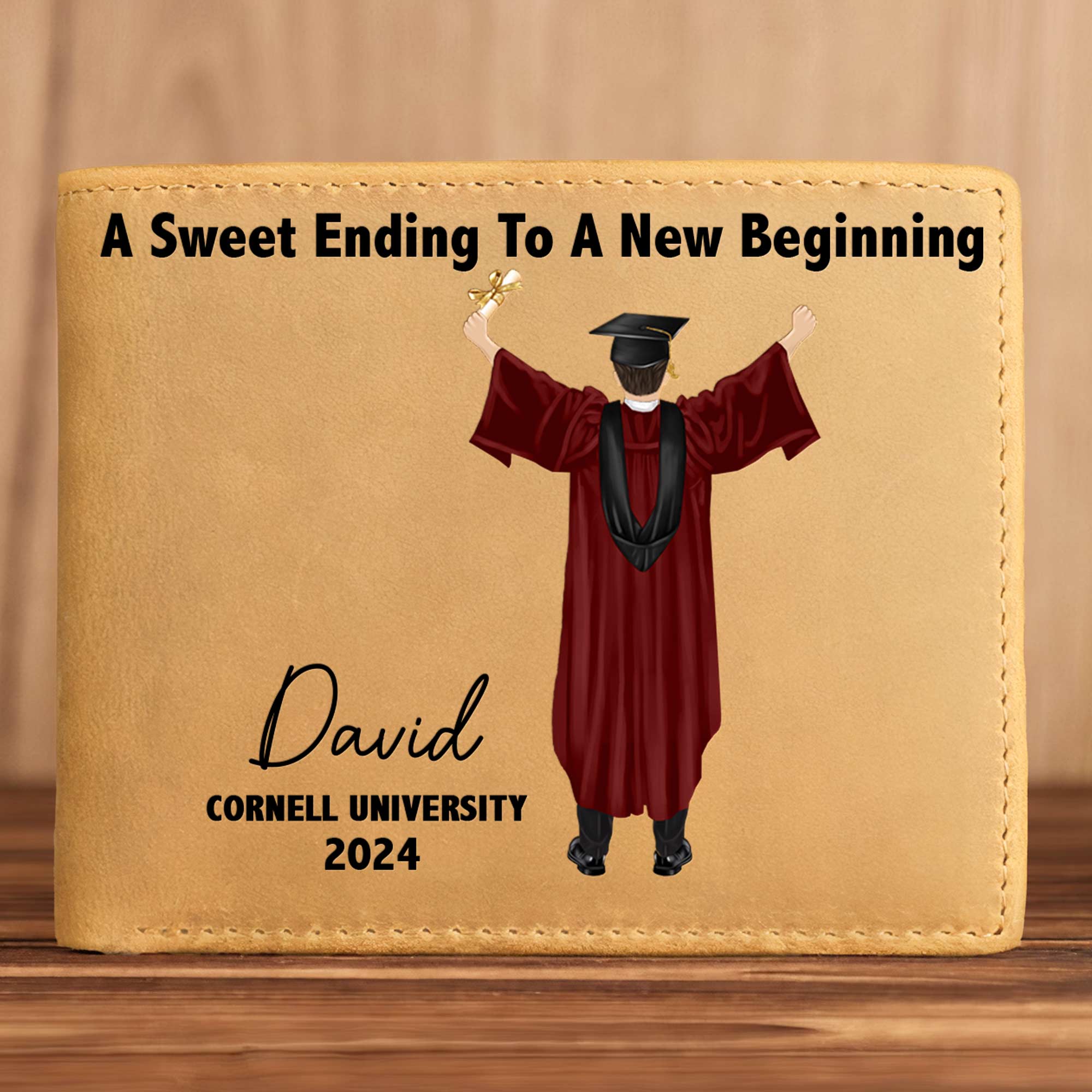 Congratulations Graduate He Believed He Could - Personalized Leather Wallet