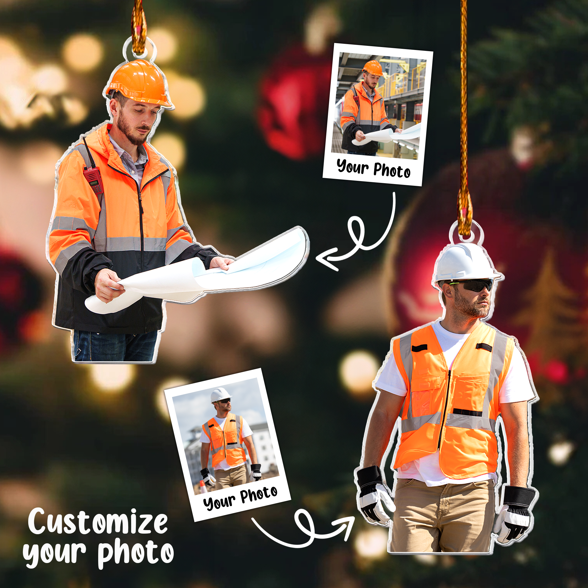 Construction Ornaments Christmas Decoration - Personalized Acrylic Photo Ornament