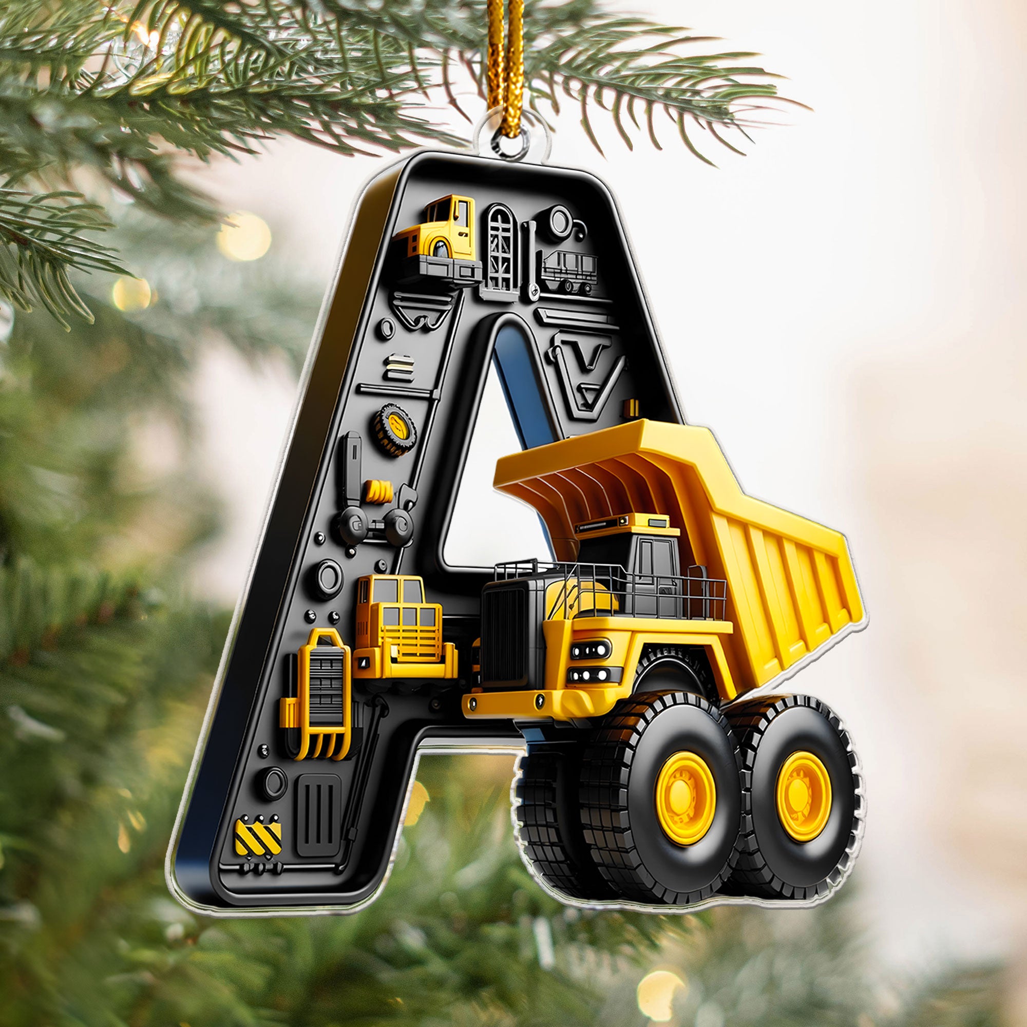 Construction Vehicles Letter - Personalized Acrylic Ornament