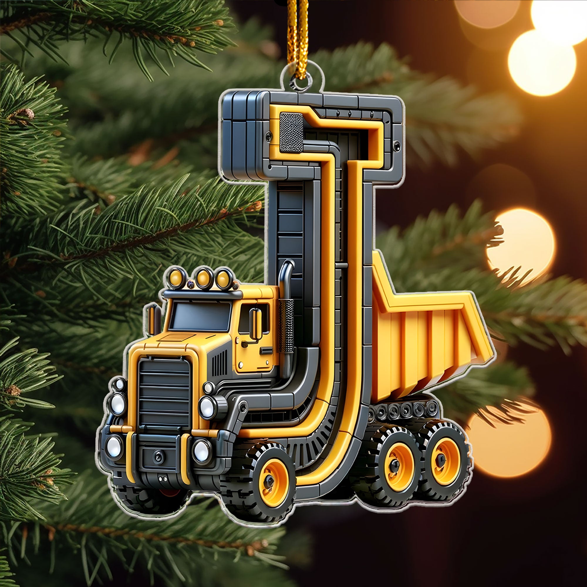 Construction Vehicles Letter - Personalized Acrylic Ornament