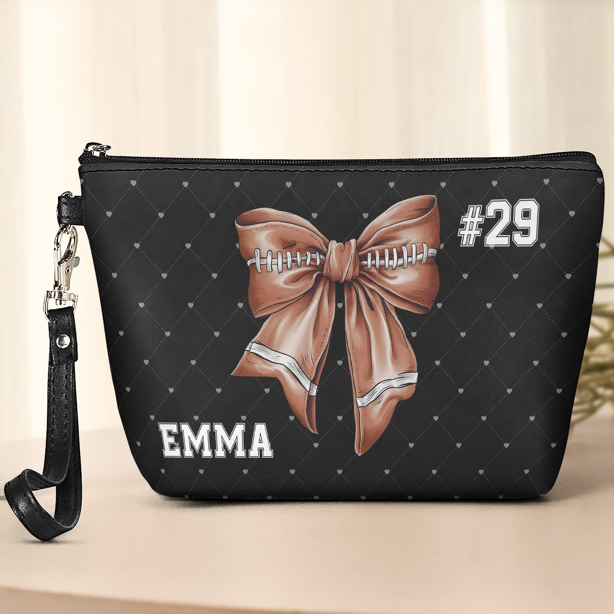 Coquette Bow American Football - Personalized Cosmetic Bag