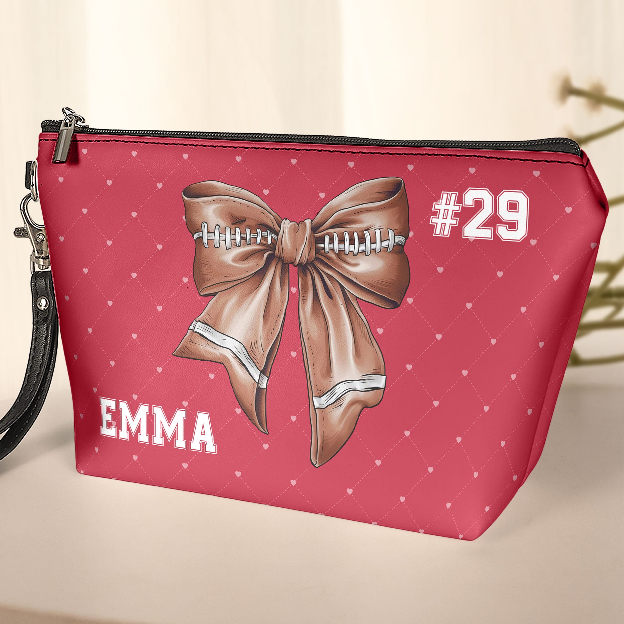 Coquette Bow American Football - Personalized Cosmetic Bag