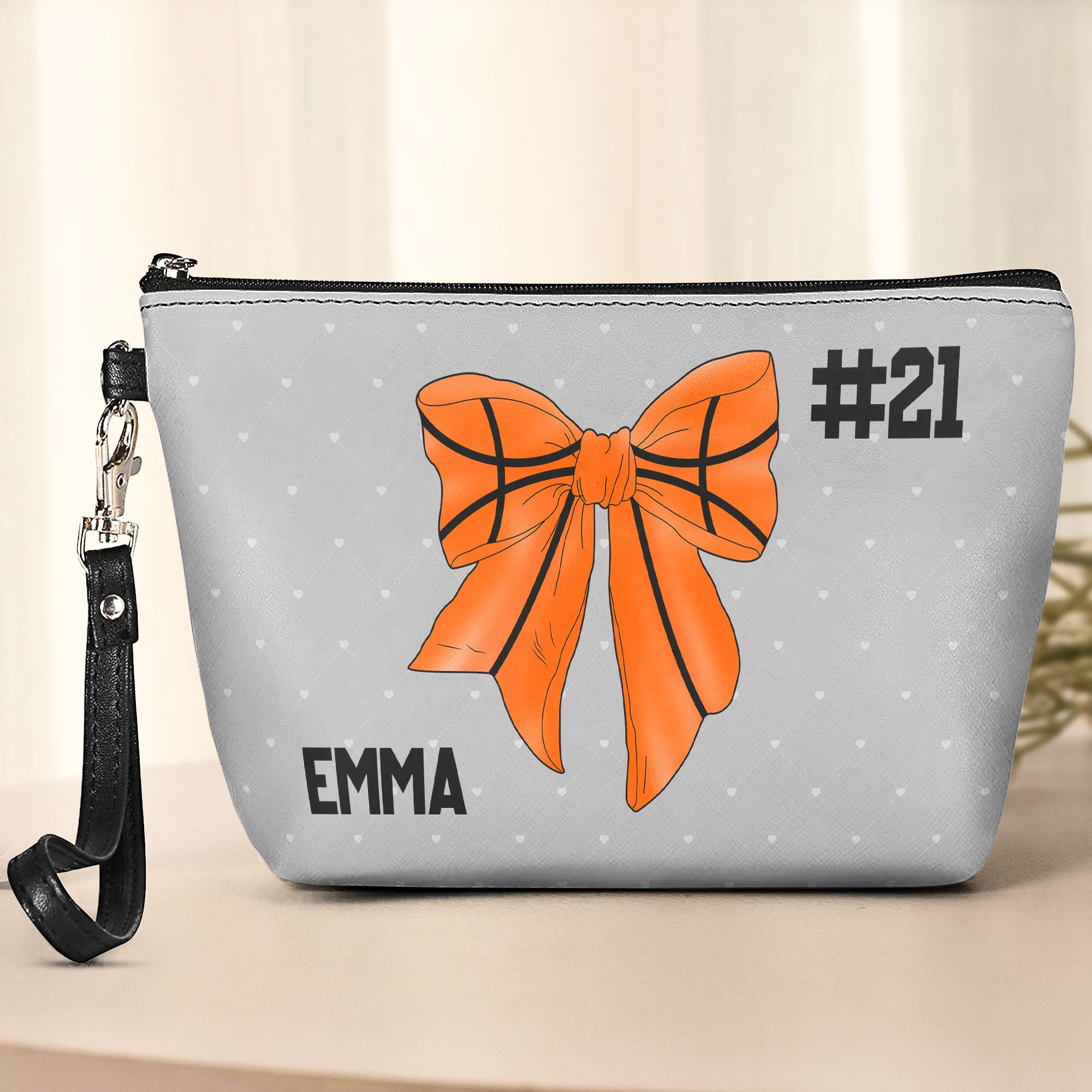 Coquette Bow Basketball - Personalized Cosmetic Bag