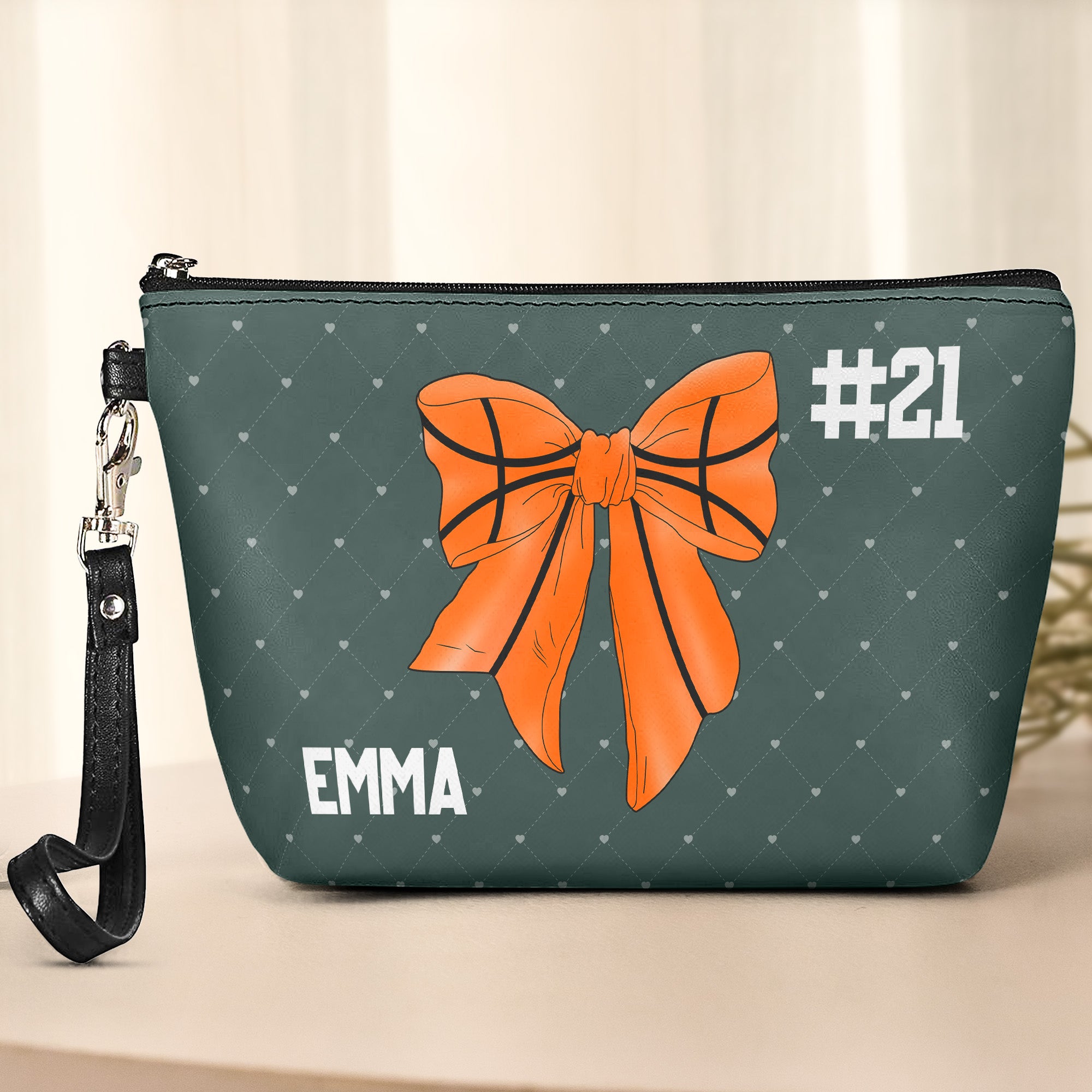 Coquette Bow Basketball - Personalized Cosmetic Bag