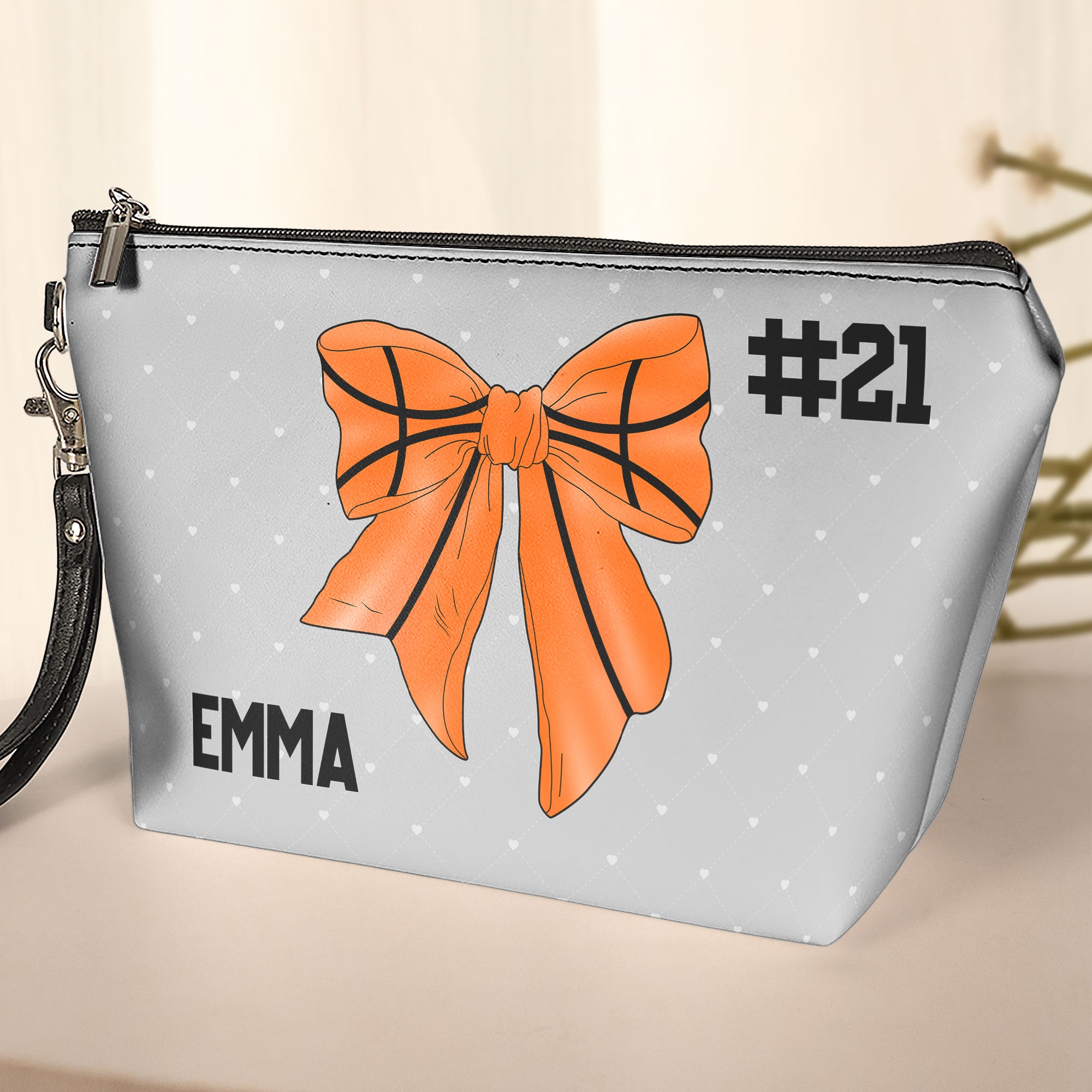 Coquette Bow Basketball - Personalized Cosmetic Bag