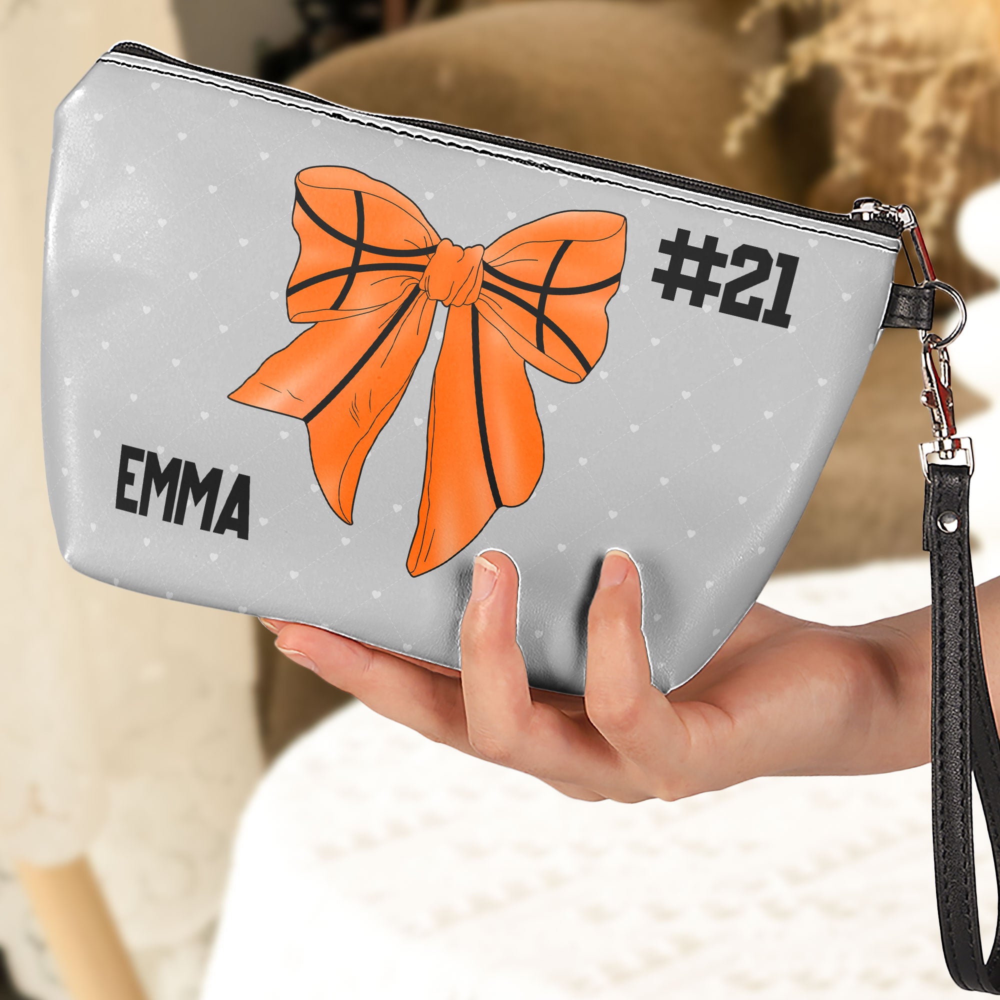 Coquette Bow Basketball - Personalized Cosmetic Bag