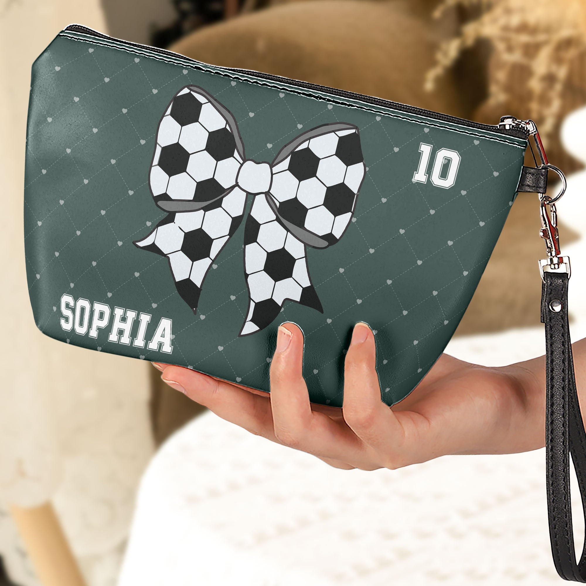 Coquette Bow Soccer - Personalized Cosmetic Bag