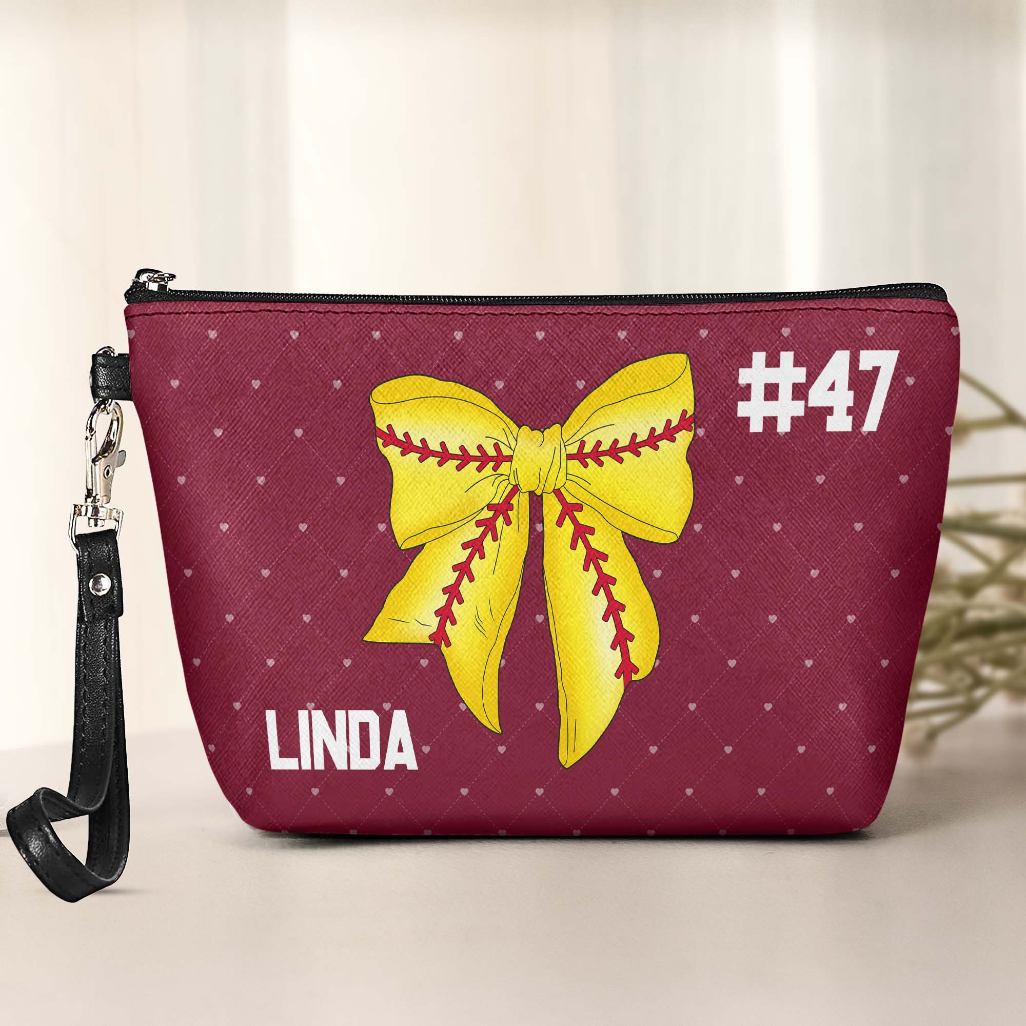 Coquette Bow Softball - Personalized Cosmetic Bag