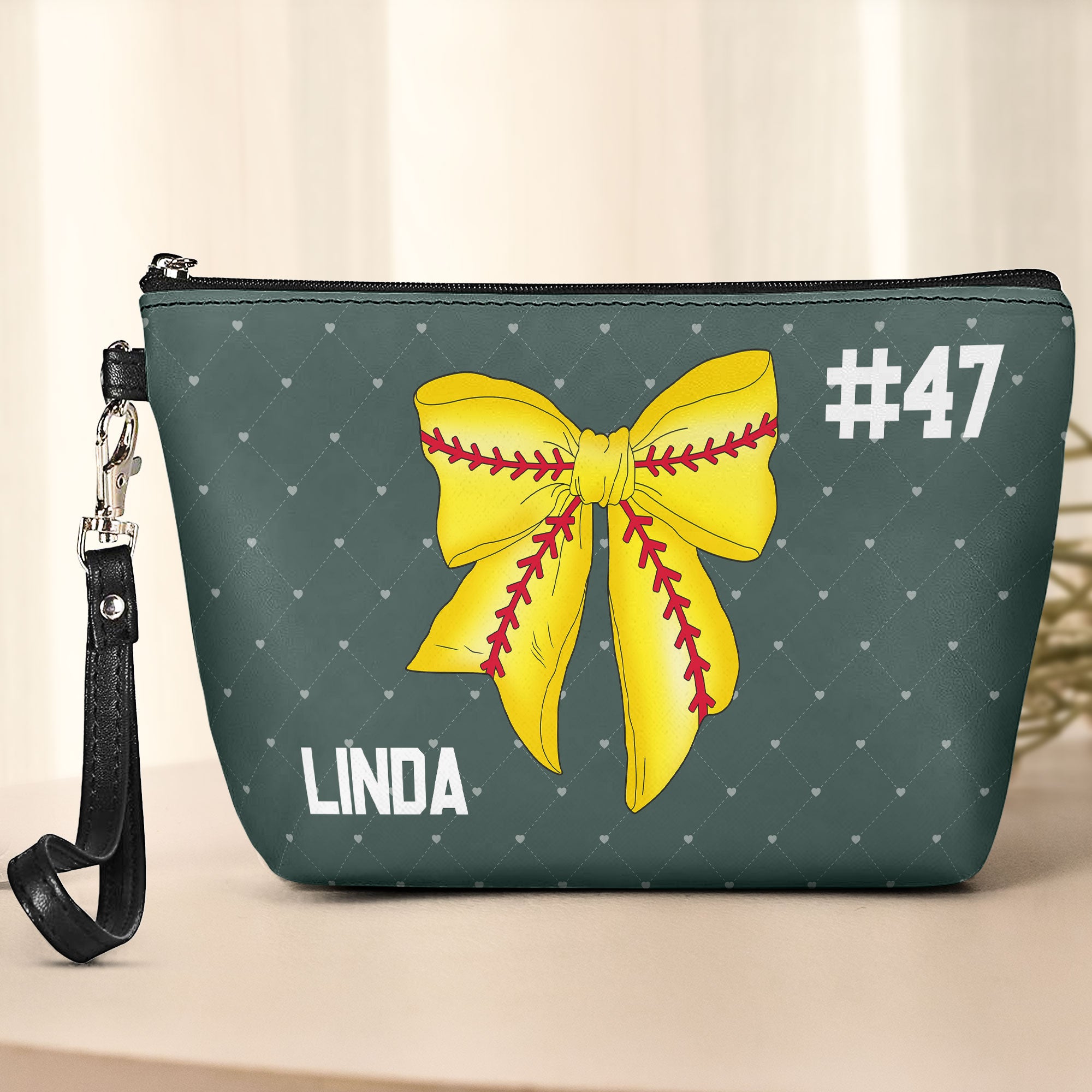 Coquette Bow Softball - Personalized Cosmetic Bag