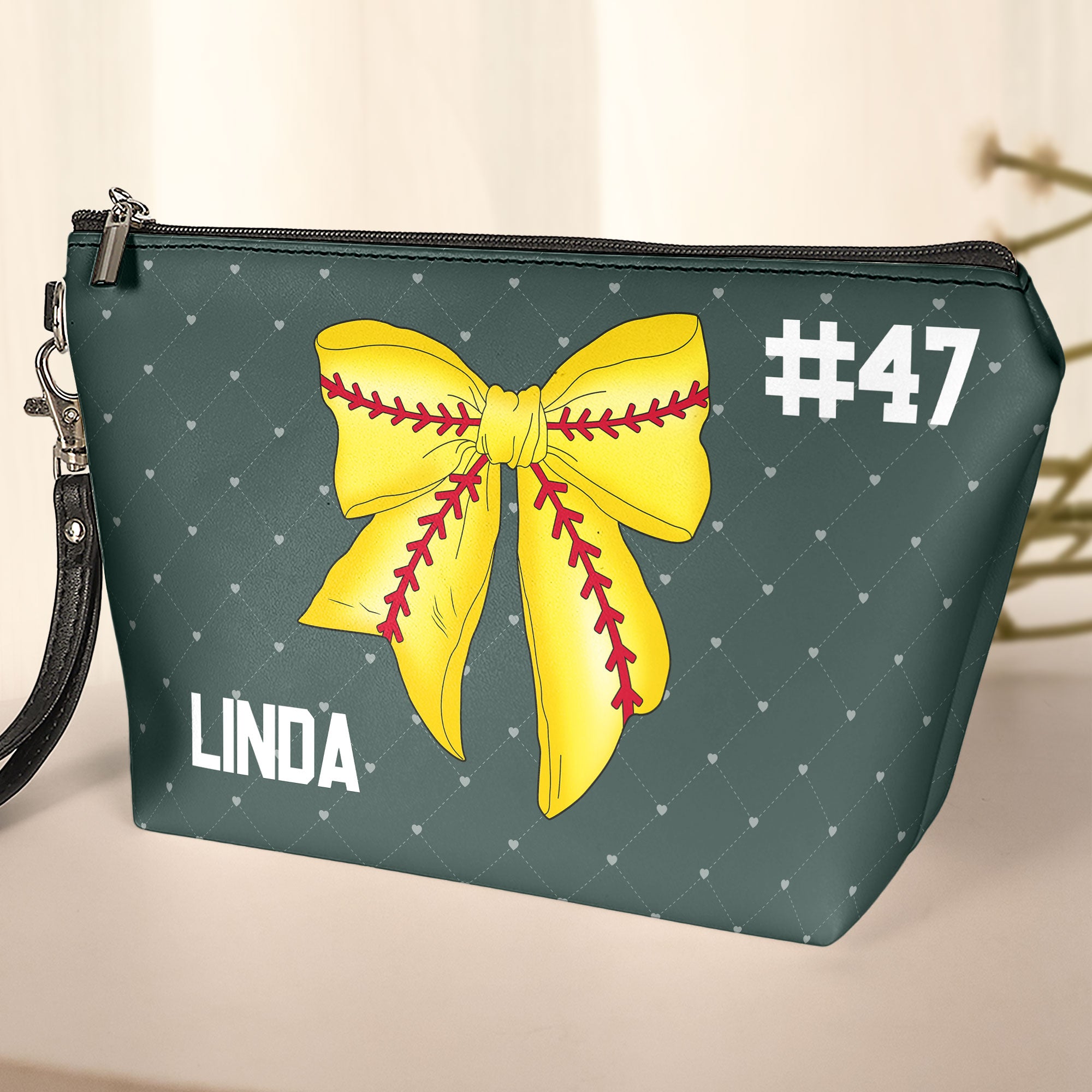 Coquette Bow Softball - Personalized Cosmetic Bag