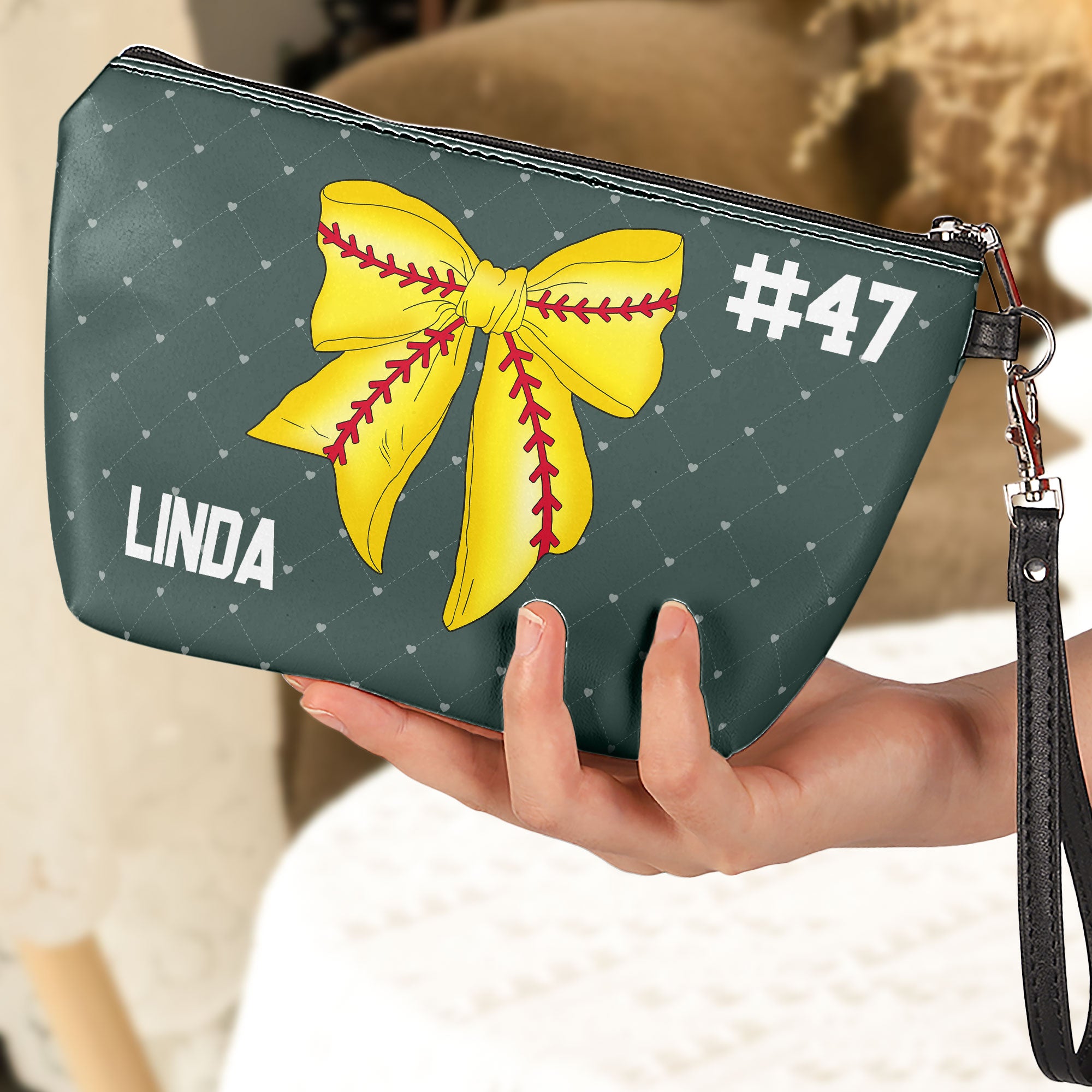 Coquette Bow Softball - Personalized Cosmetic Bag