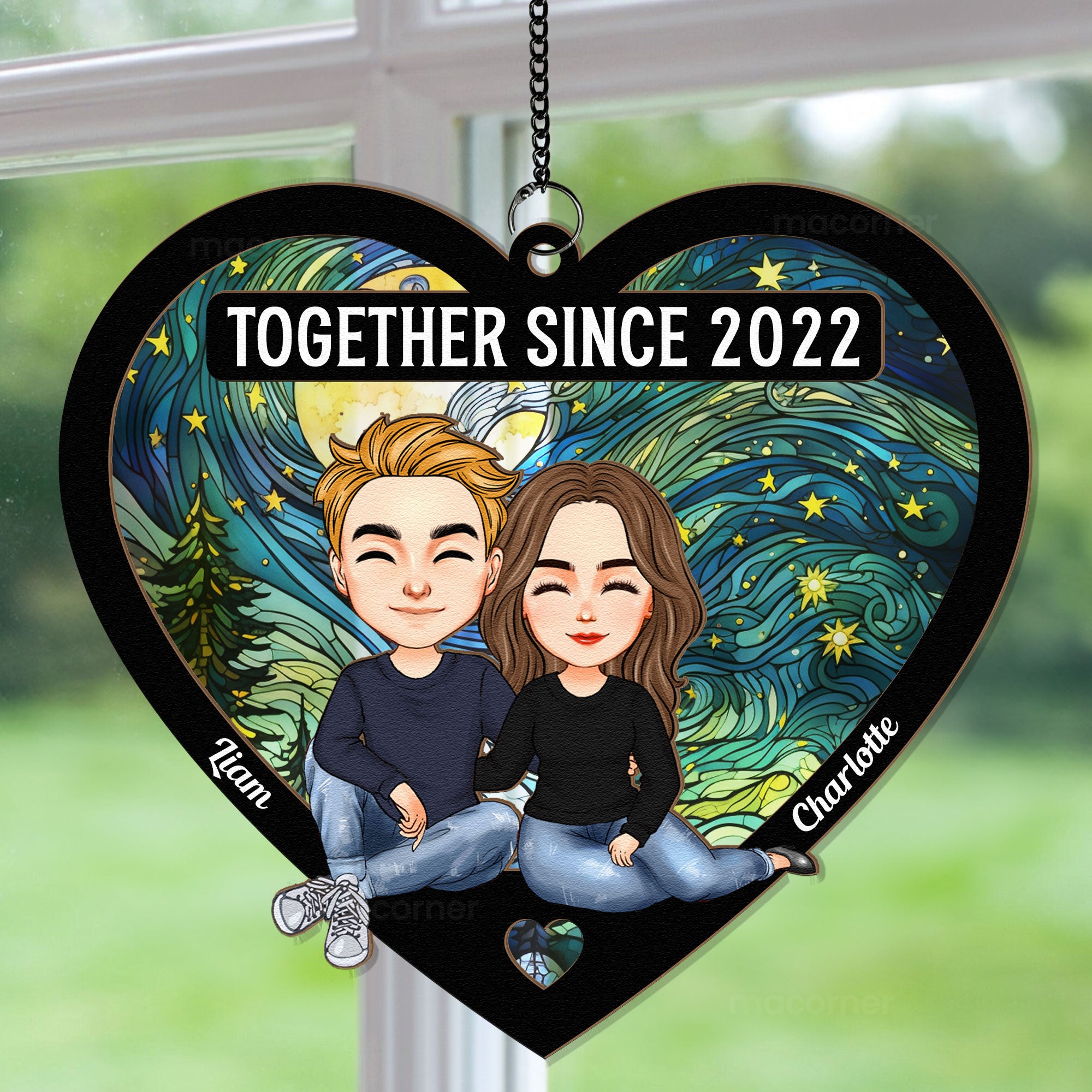 Couple Heart Together Since - Personalized Window Hanging Suncatcher Ornament