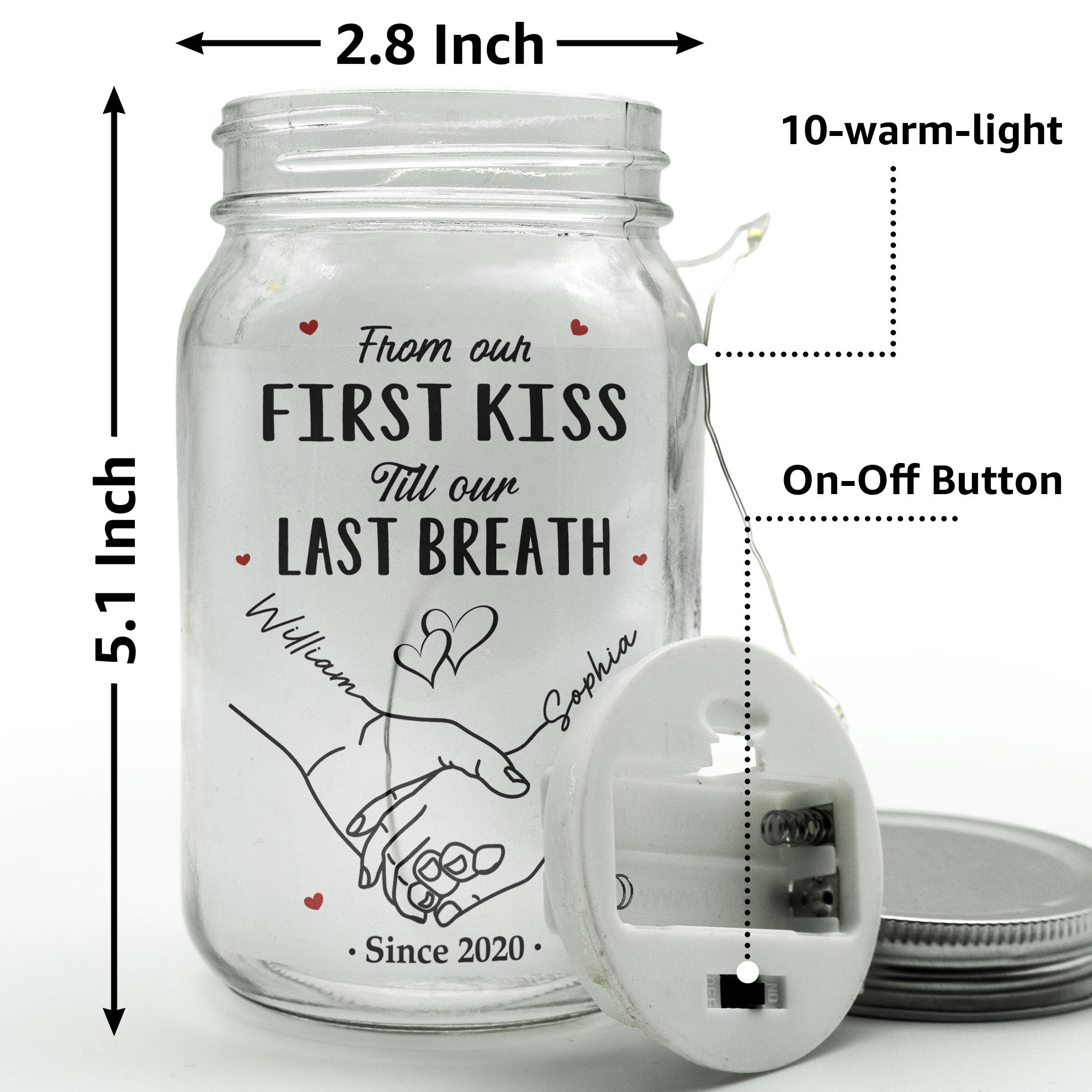 Couple Light From Our First Kiss Till Our Last Breath - Personalized Mason Jar Light