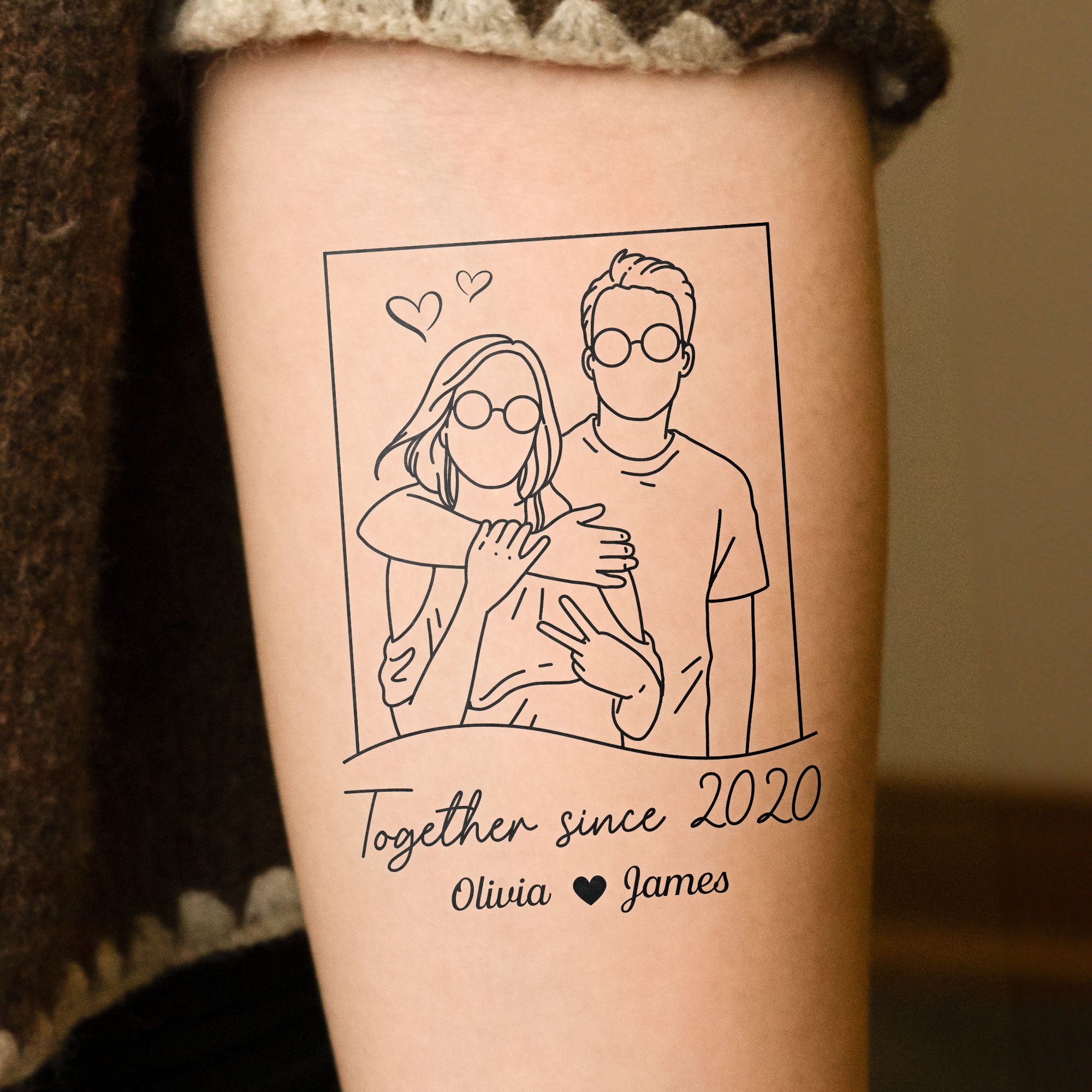 Couple Line Art Together Since - Personalized Photo Tattoo