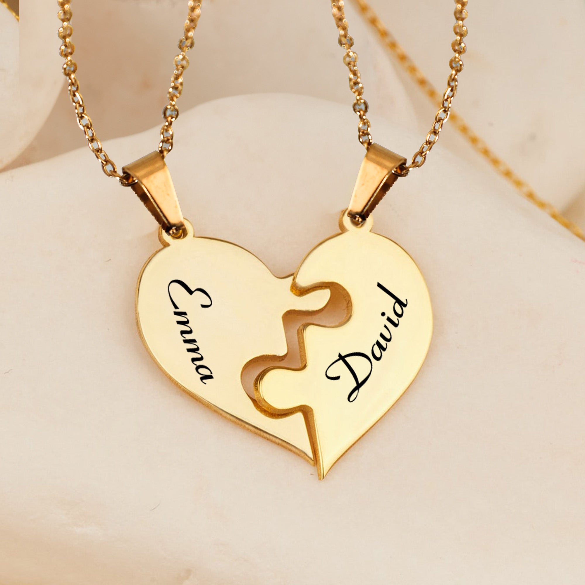 Couple Matching Gift - Personalized Heart Puzzle Name Necklace