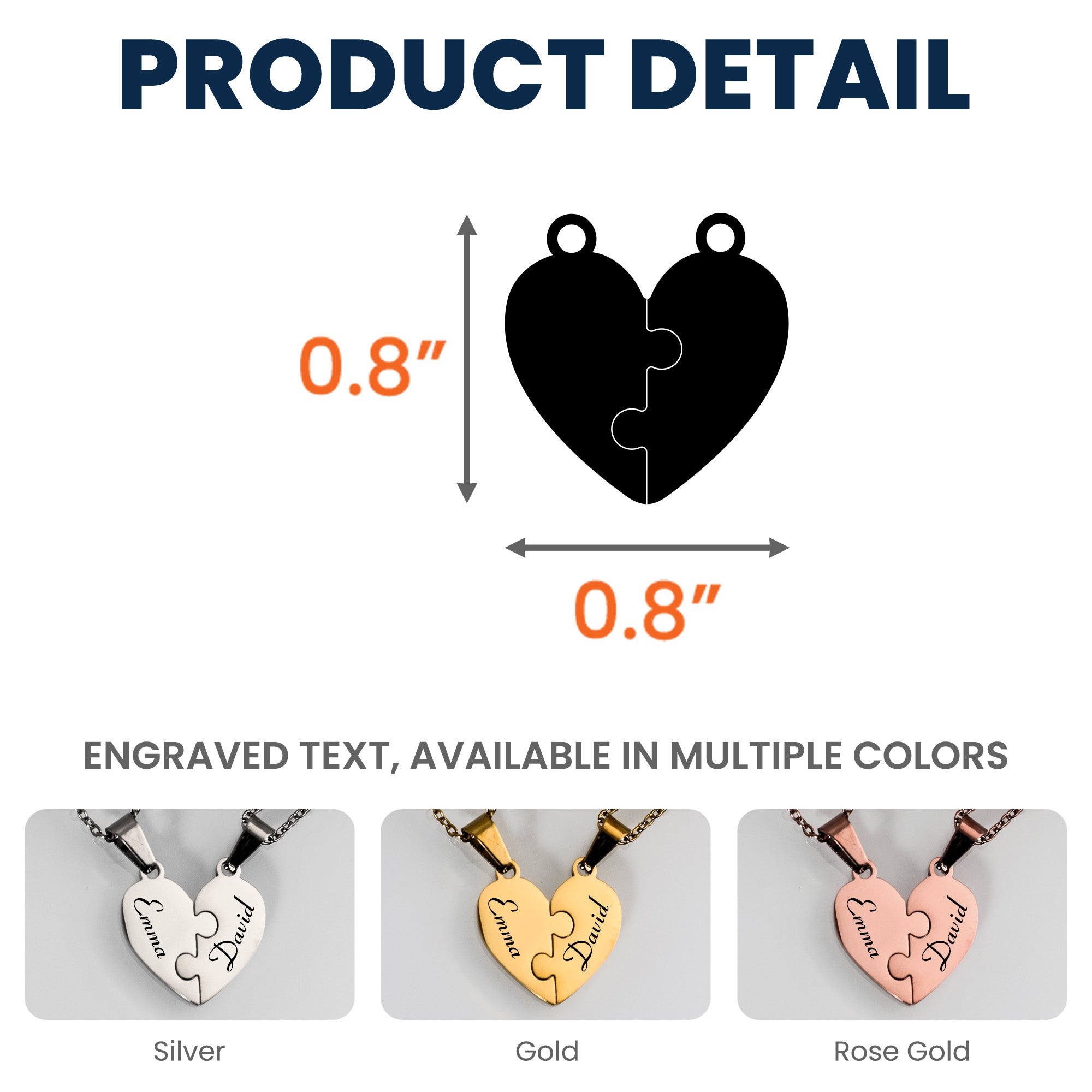 Couple Matching Gift - Personalized Heart Puzzle Name Necklace